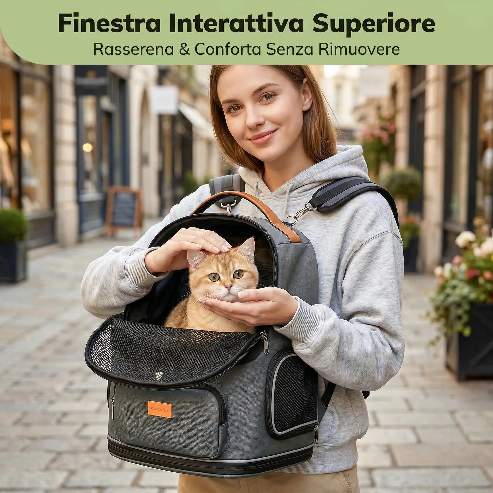 Morpilot Trasportino Gatto Espandibile Zaino per Cani e Gatti, Grigio L - immagine 10