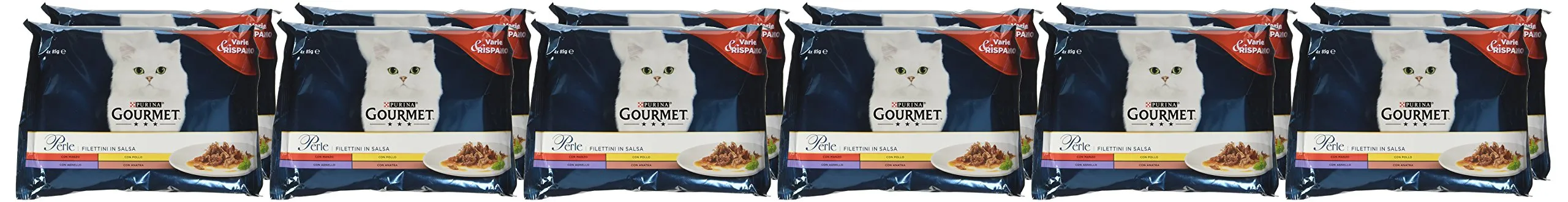 Gourmet Perle Cibo Umido per Gatti Adulti Filettini in Salsa con Agnello, Anatra, Manzo, Pollo, 48 Buste da 85g - immagine 4