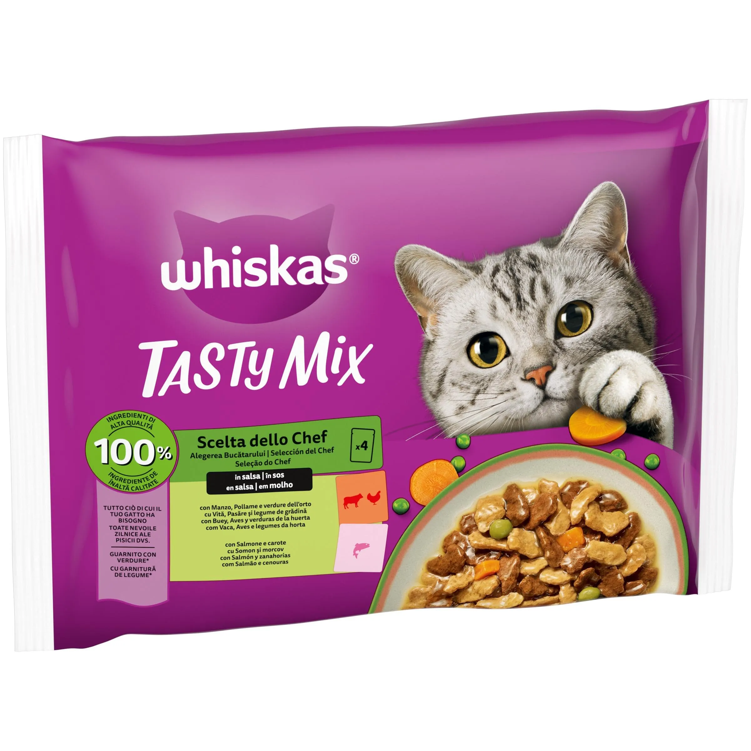 Whiskas Tasty Mix Cibo Umido in Salsa per Gatti Adulti Scelta dello Chef 4x85g, Confezione da 13 - immagine 2