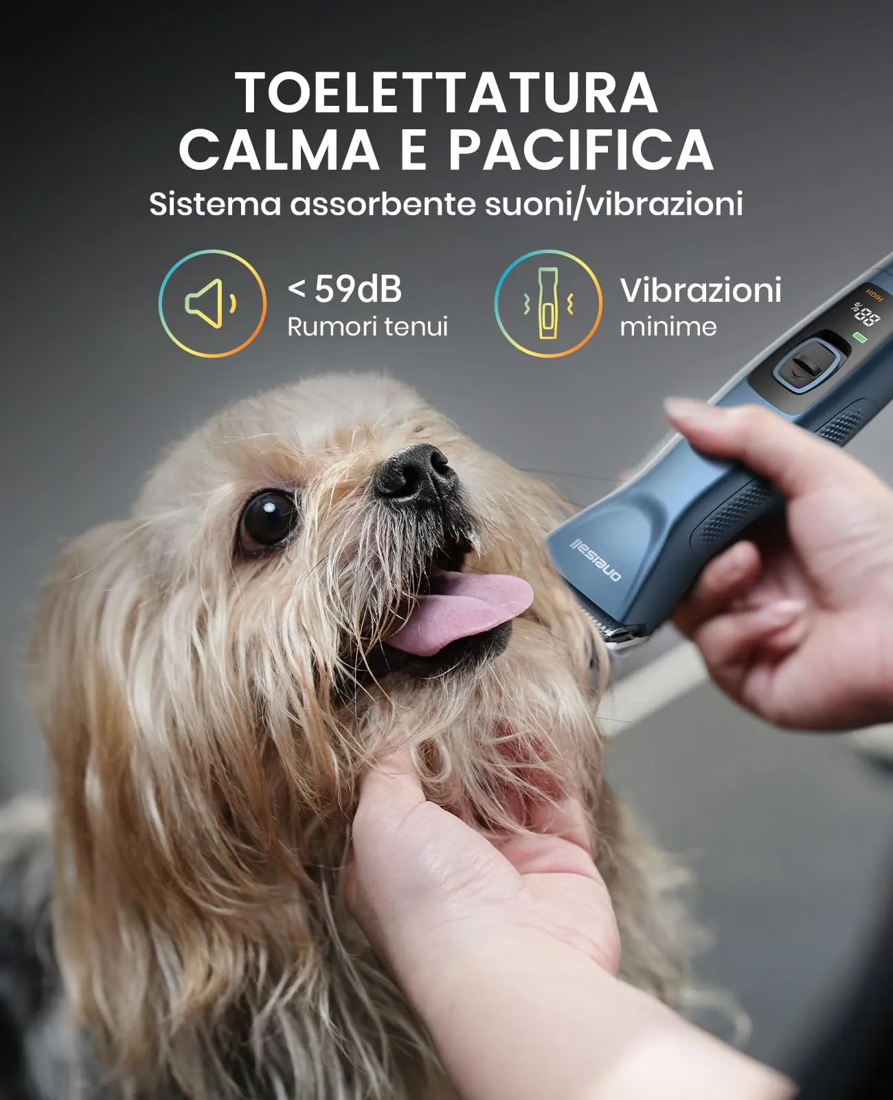 oneisall Tosatrice Professionale per Cani e Gatti a pelo lungo, con 2 Batterie Rimovibili e Pettini in Acciaio Carboniato, Blu - immagine 5