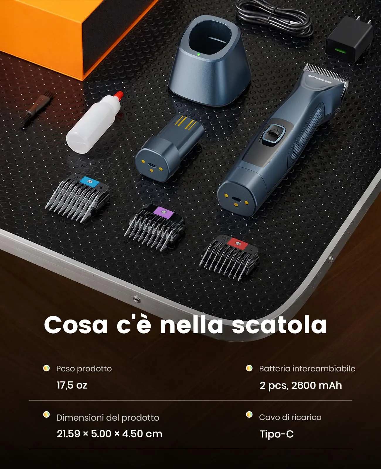oneisall Tosatrice Professionale per Cani e Gatti a pelo lungo, con 2 Batterie Rimovibili e Pettini in Acciaio Carboniato, Blu - immagine 10