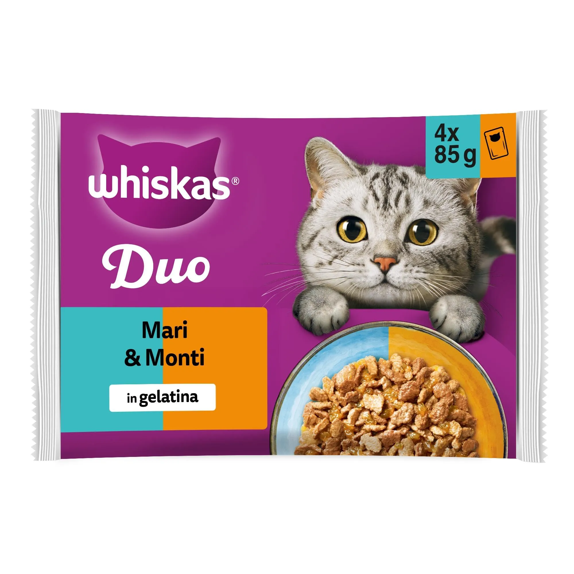 Whiskas Duo Cibo Umido in Gelatina per Gatti Adulti Mari & Monti 4x85g, confezione da 13 - immagine 1