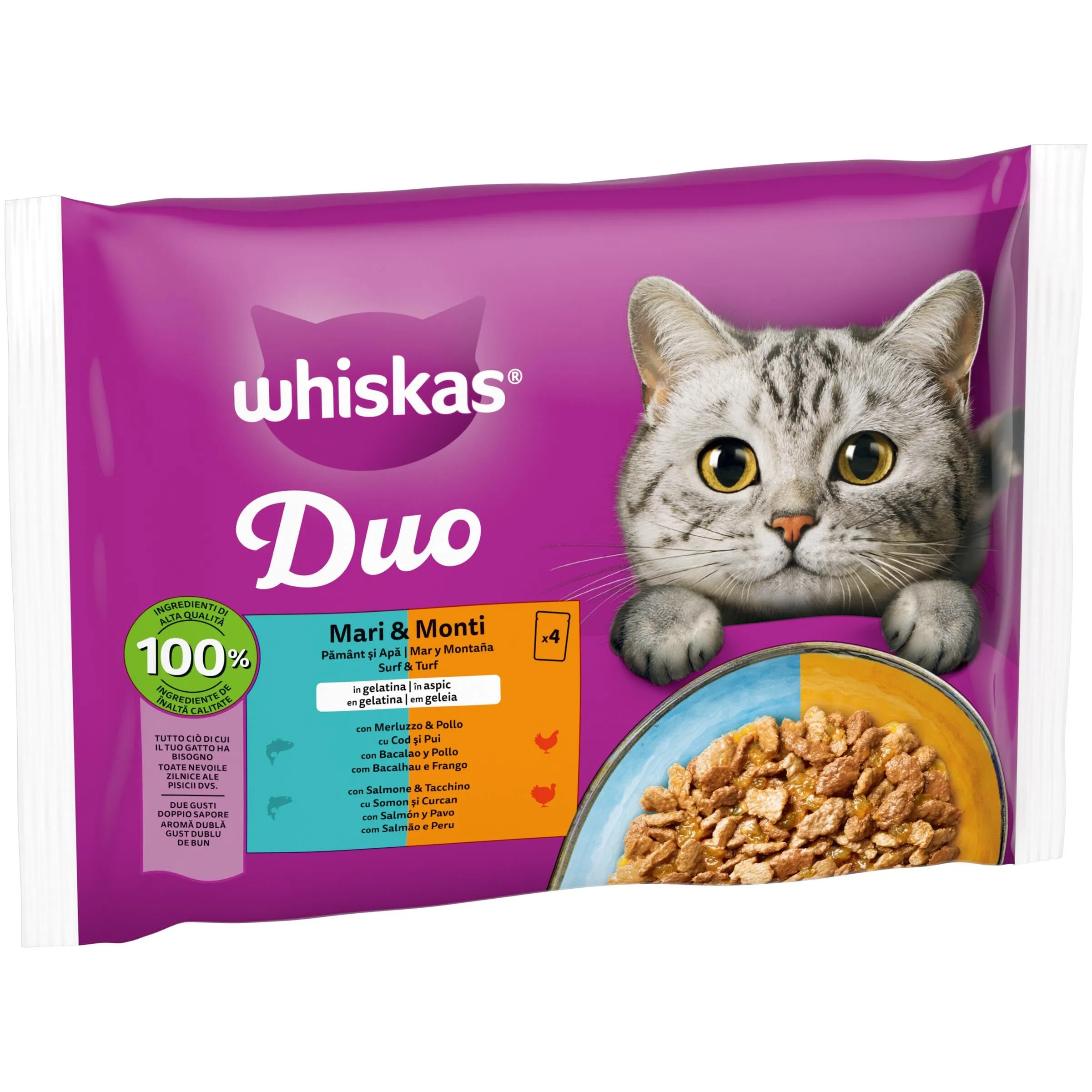 Whiskas Duo Cibo Umido in Gelatina per Gatti Adulti Mari & Monti 4x85g, confezione da 13 - immagine 2