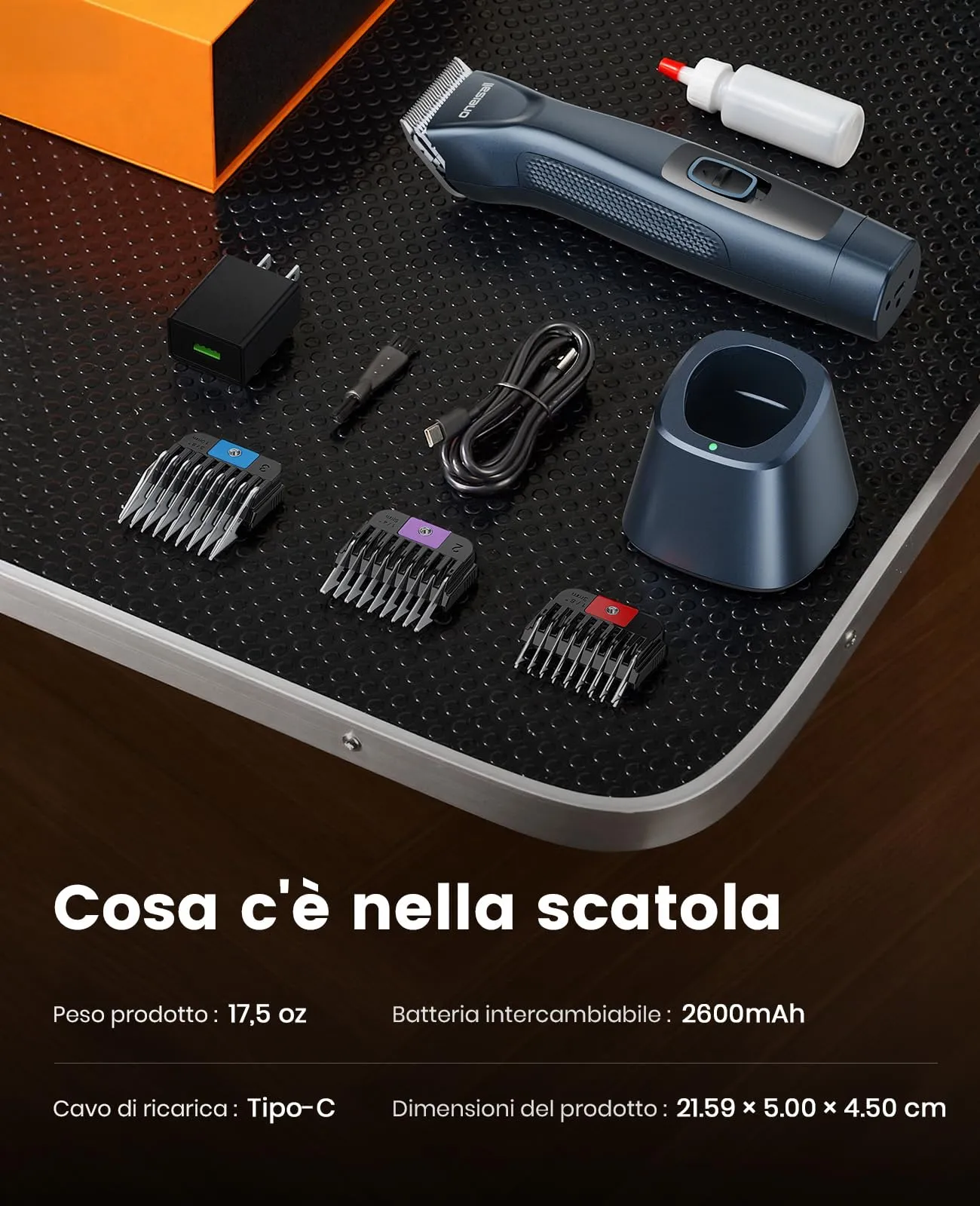 oneisall Tosatrice Professionale per Cani e Gatti a Pelo Lungo, Batteria Rimovibile e Pettini in Acciaio al Carbonio - immagine 10