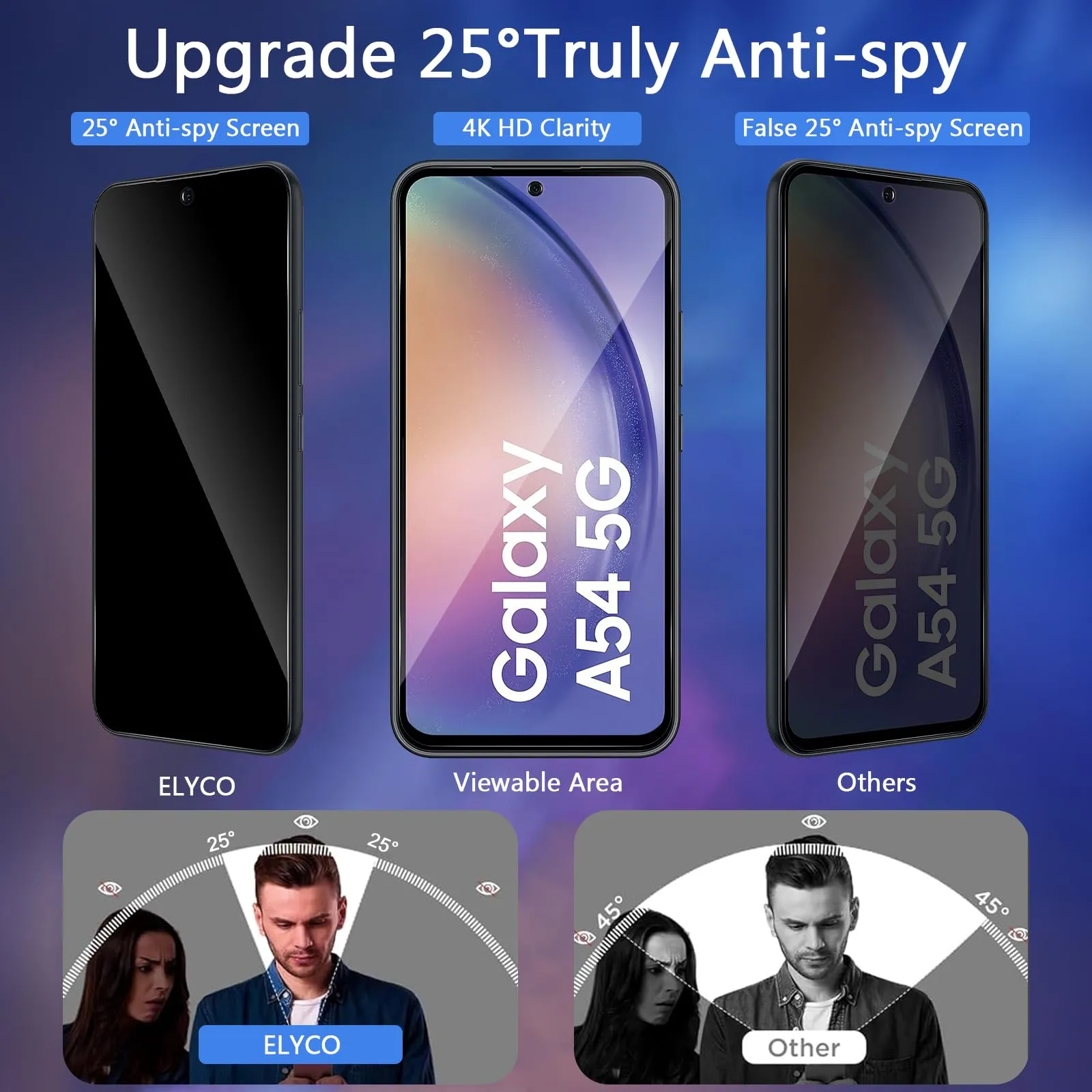 ELYCO Vetro Temperato Privacy per Samsung Galaxy A54 5G, 2 Pezzi - immagine 2