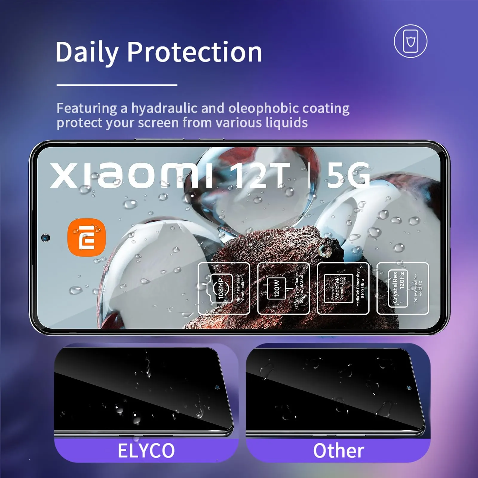 ELYCO Vetro Temperato Privacy per Xiaomi 12T/12T Pro, 2 Pezzi - immagine 4