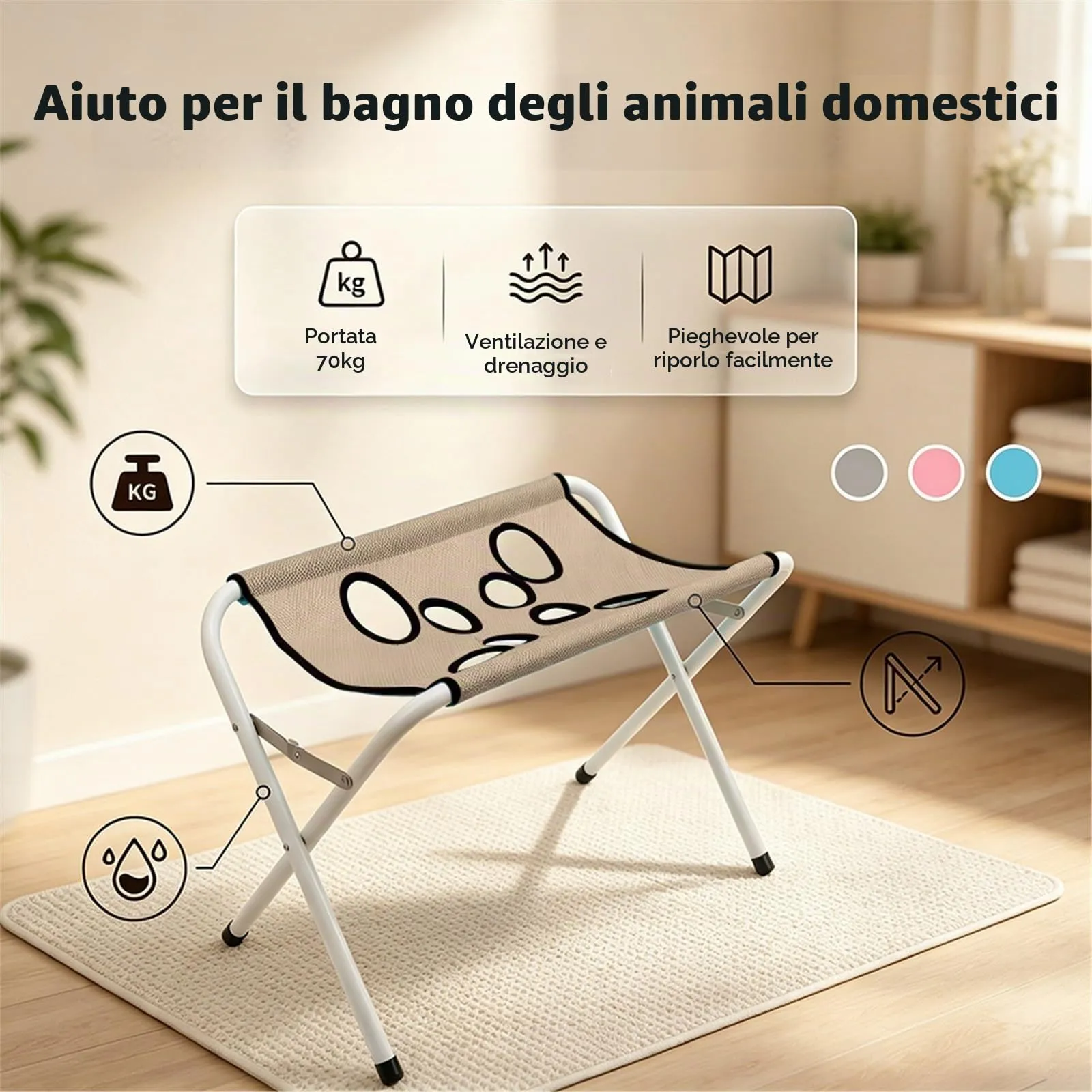 Tavolo da bagno per cani e gatti con amaca e supporto triangolare (B) - immagine 6