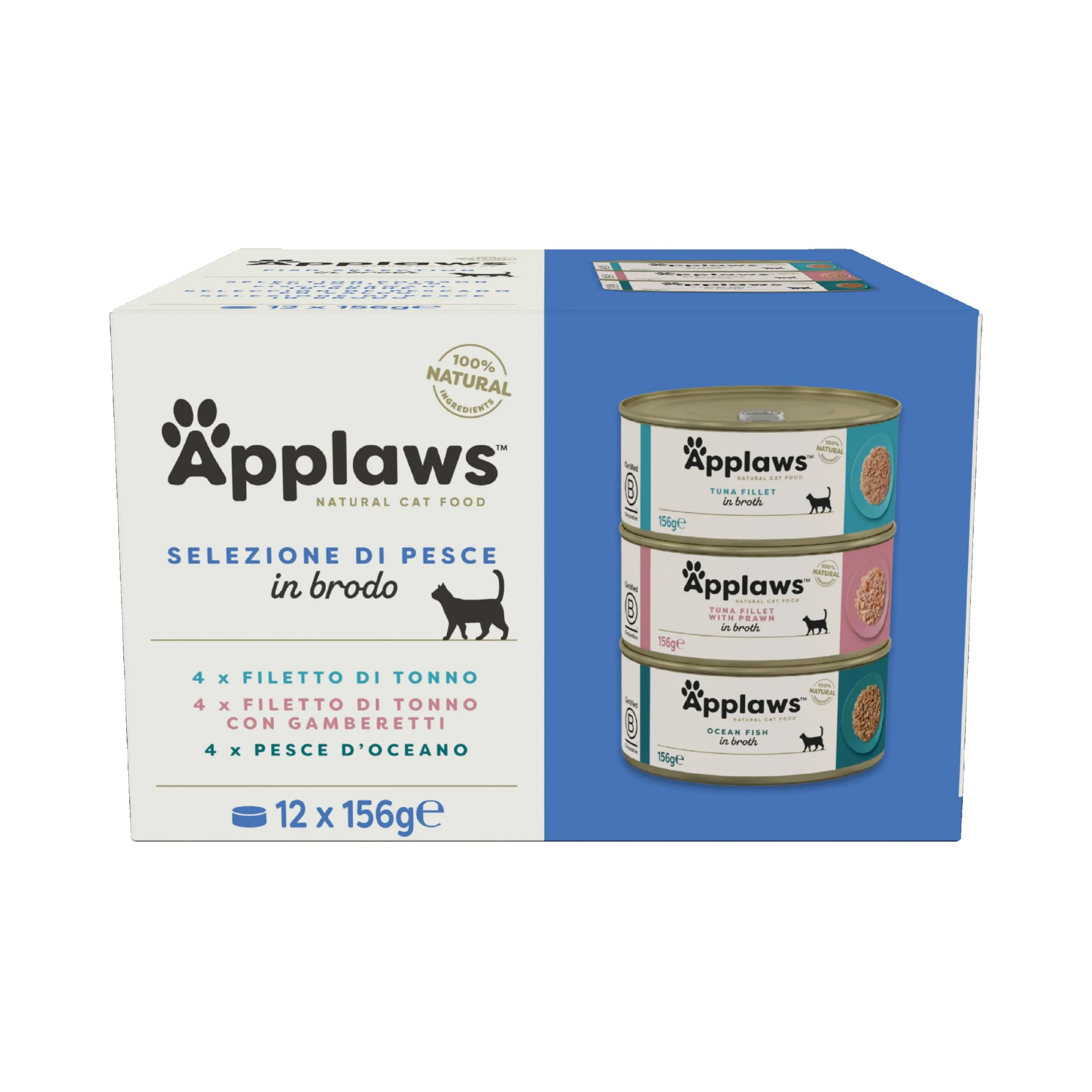 Applaws Natural Wet Cat Food, Fish Selection in Broth, 12 x 156g Tins - immagine 1