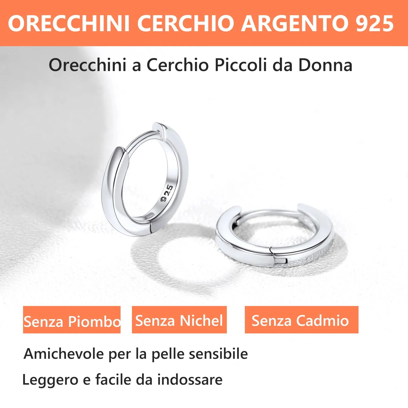 Silvora Orecchini a Cerchio in Argento 925, 8mm - immagine 6