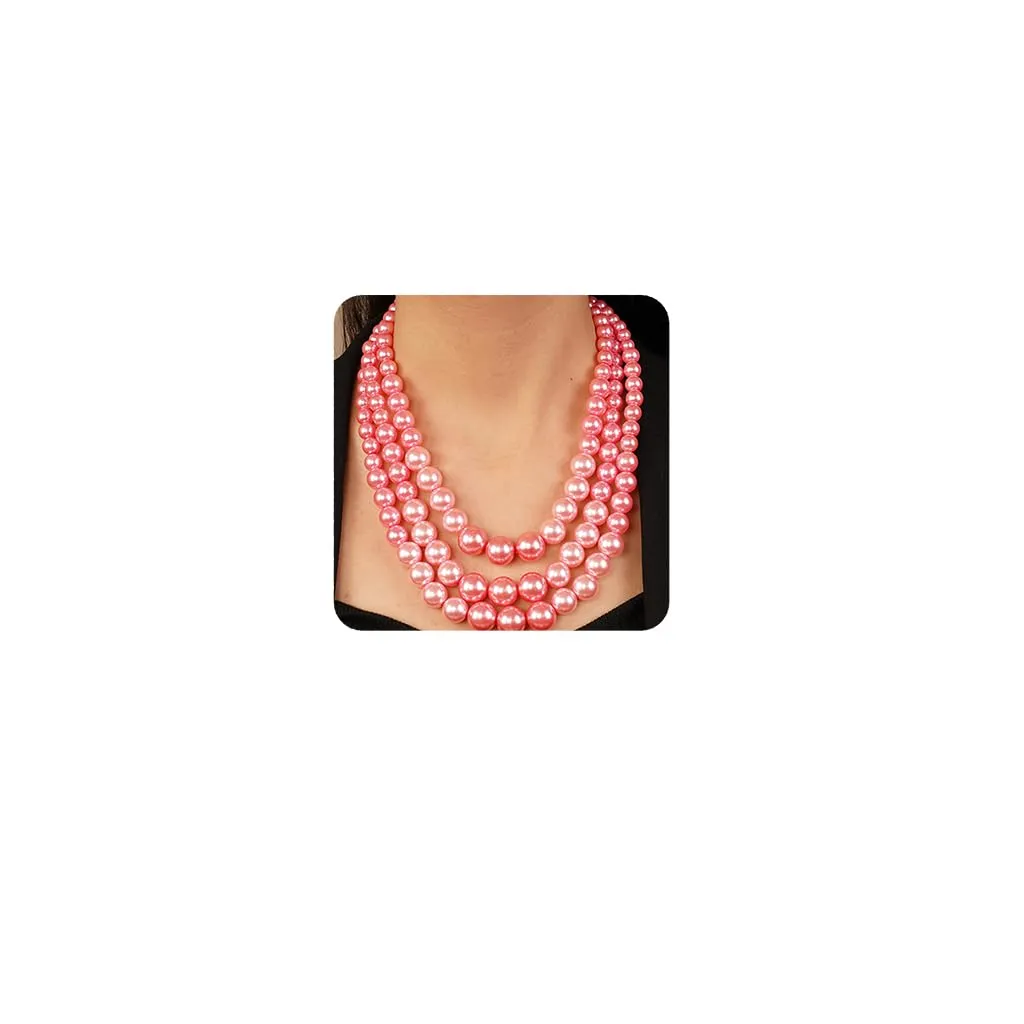 YERTTER Set Collana e Orecchini di Perle Simulate Vintage anni '20, Multi filo, Rosa - immagine 1