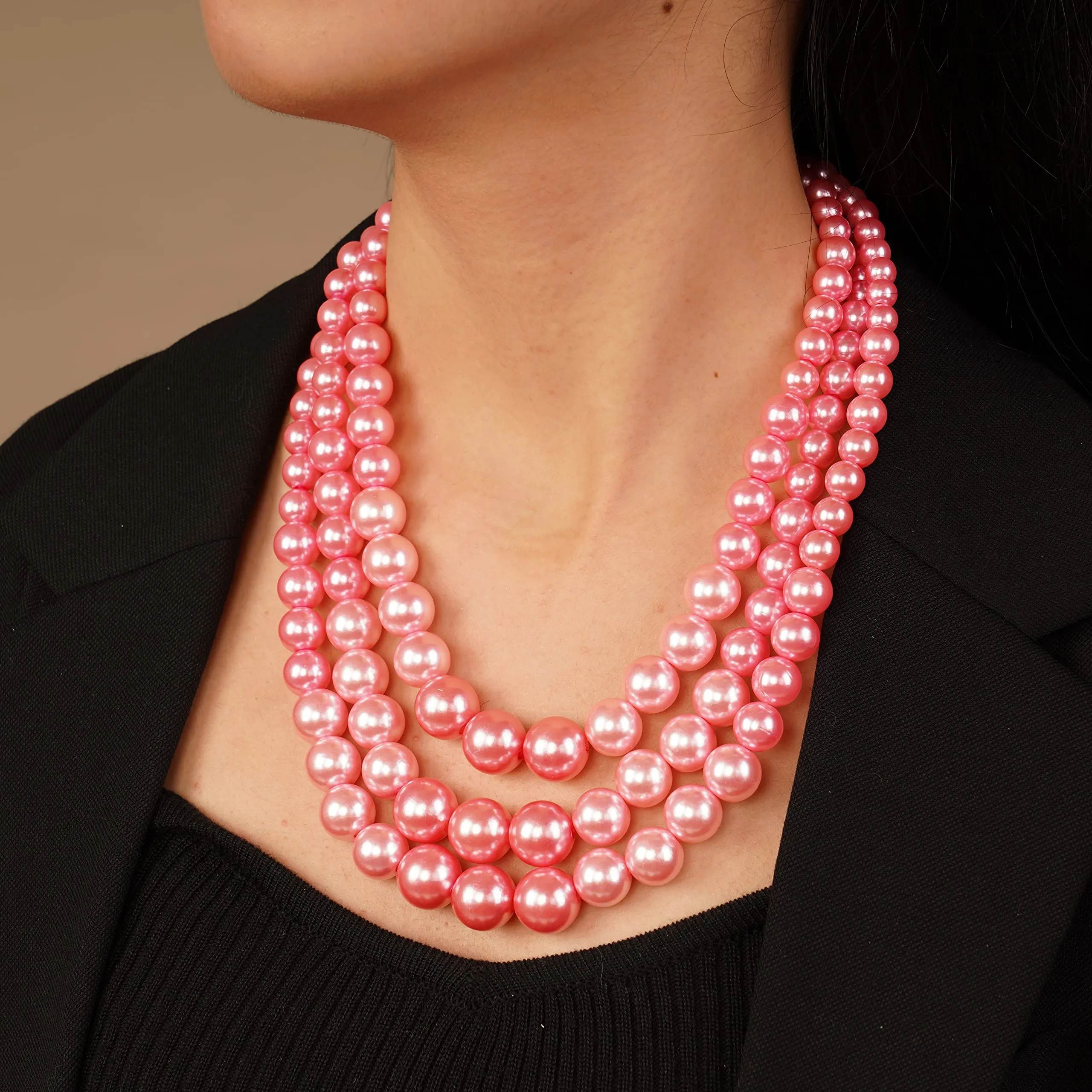 YERTTER Set Collana e Orecchini di Perle Simulate Vintage anni '20, Multi filo, Rosa - immagine 2