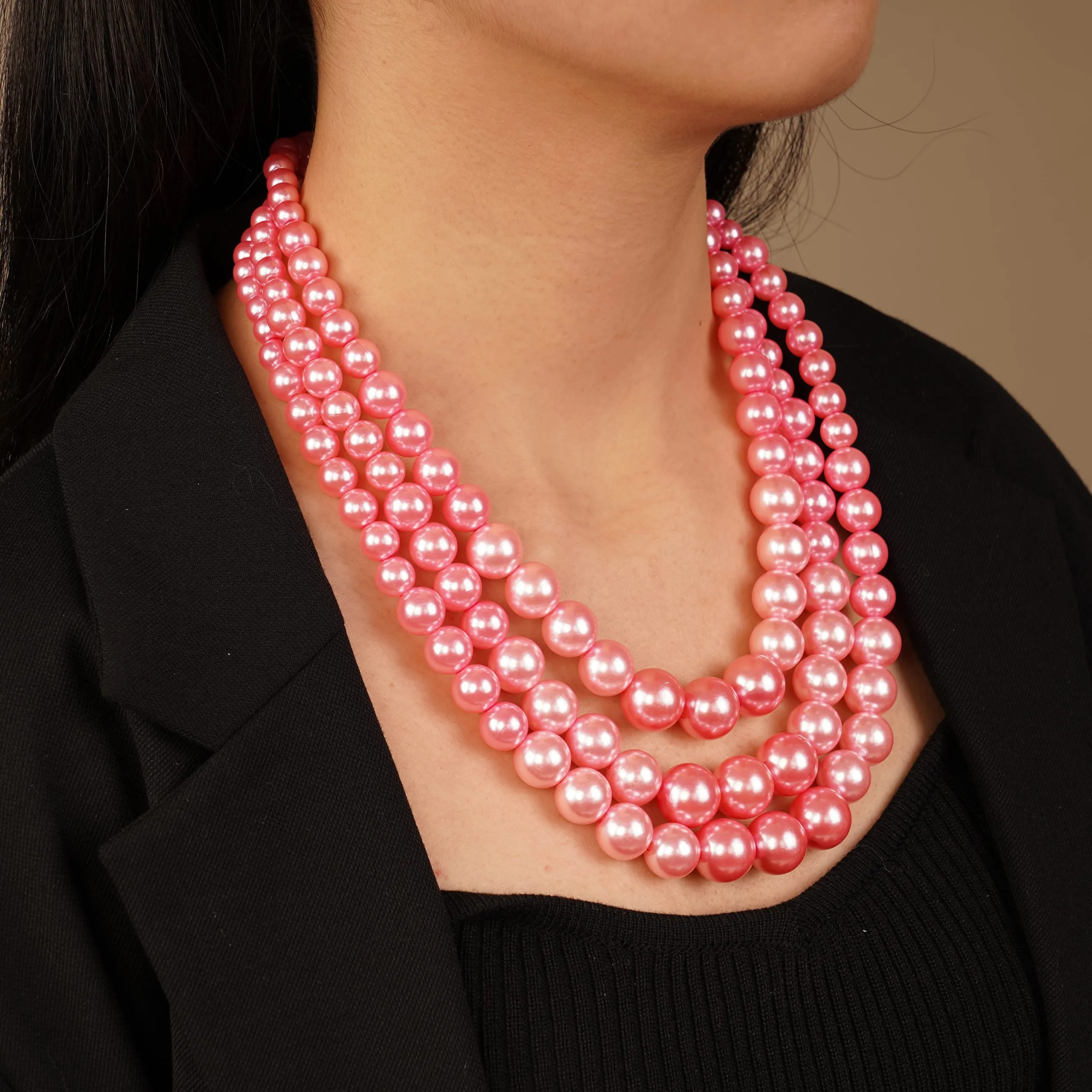 YERTTER Set Collana e Orecchini di Perle Simulate Vintage anni '20, Multi filo, Rosa - immagine 3