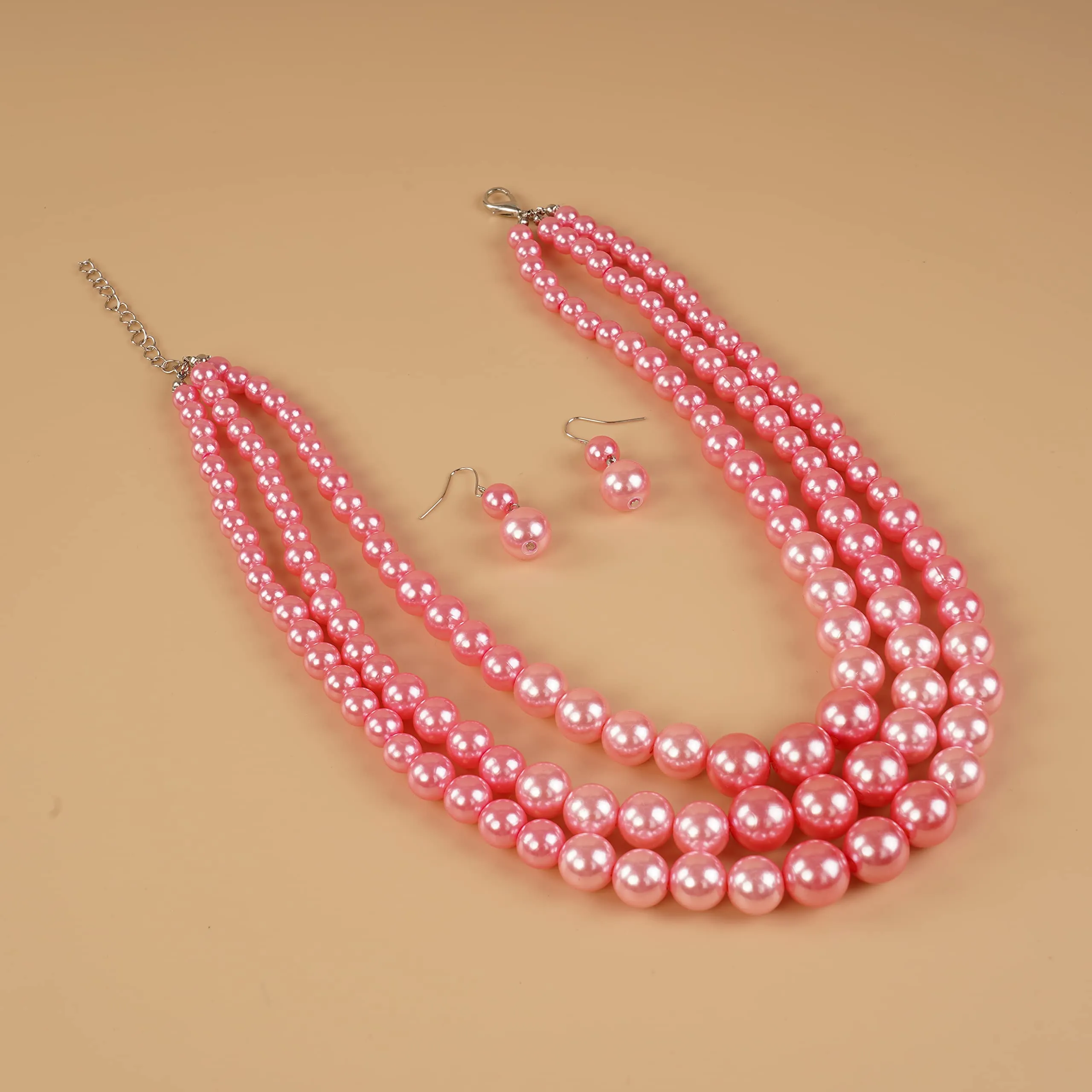 YERTTER Set Collana e Orecchini di Perle Simulate Vintage anni '20, Multi filo, Rosa - immagine 4