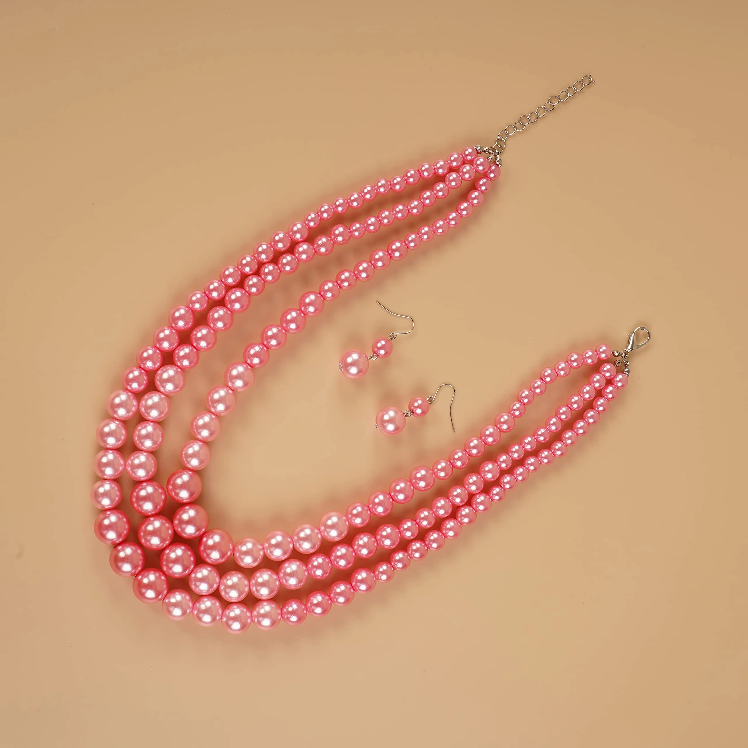 YERTTER Set Collana e Orecchini di Perle Simulate Vintage anni '20, Multi filo, Rosa - immagine 5