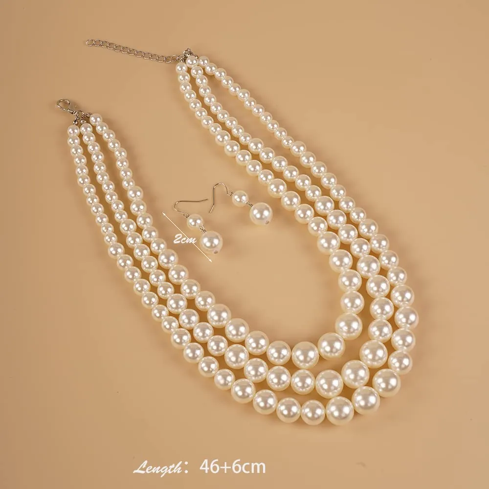 YERTTER Set Collana e Orecchini di Perle Simulate Vintage anni '20, Multi filo, Rosa - immagine 6