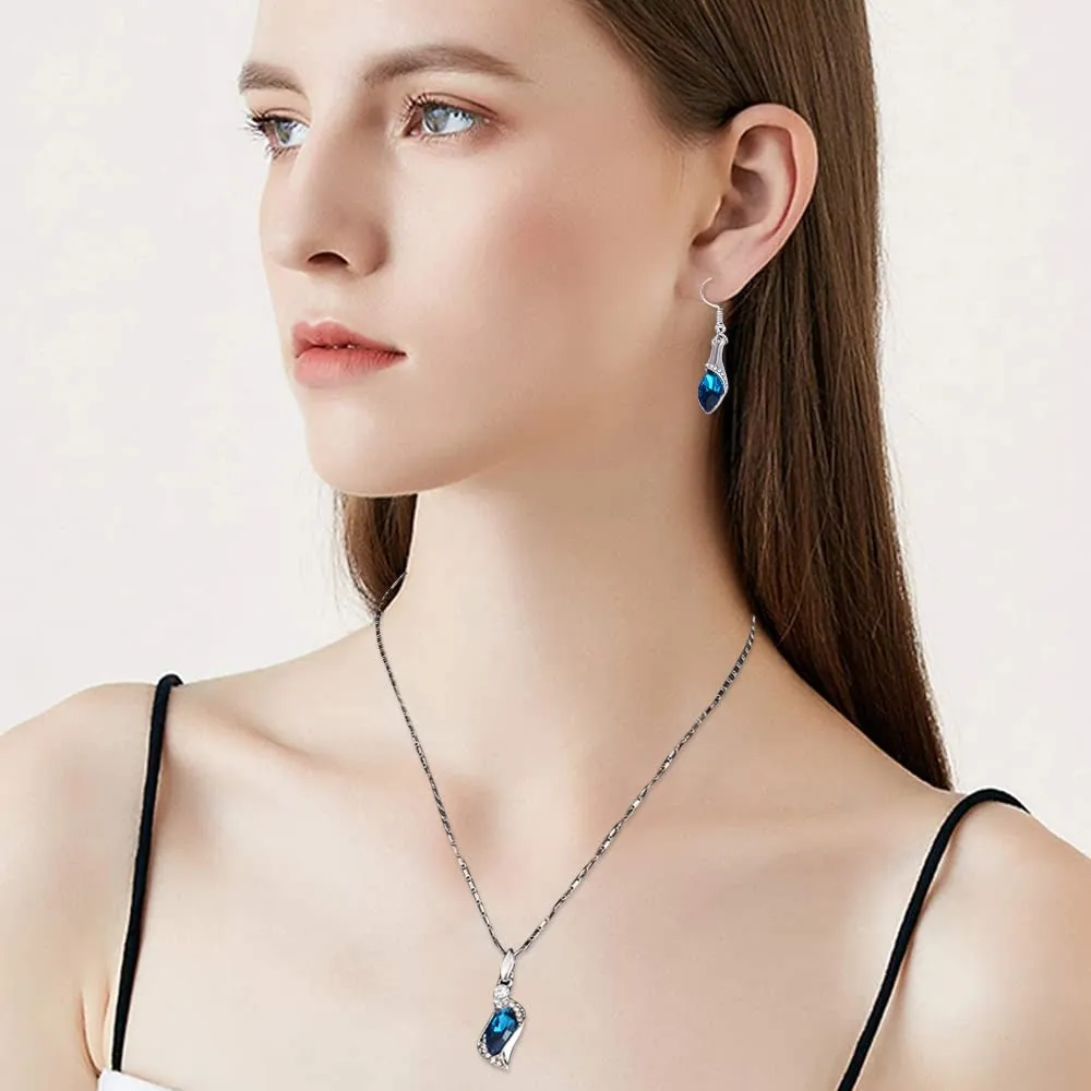 FDEETY Parure di Gioielli da Donna con Collana, Braccialetto e Orecchini a Goccia, Blu - immagine 3