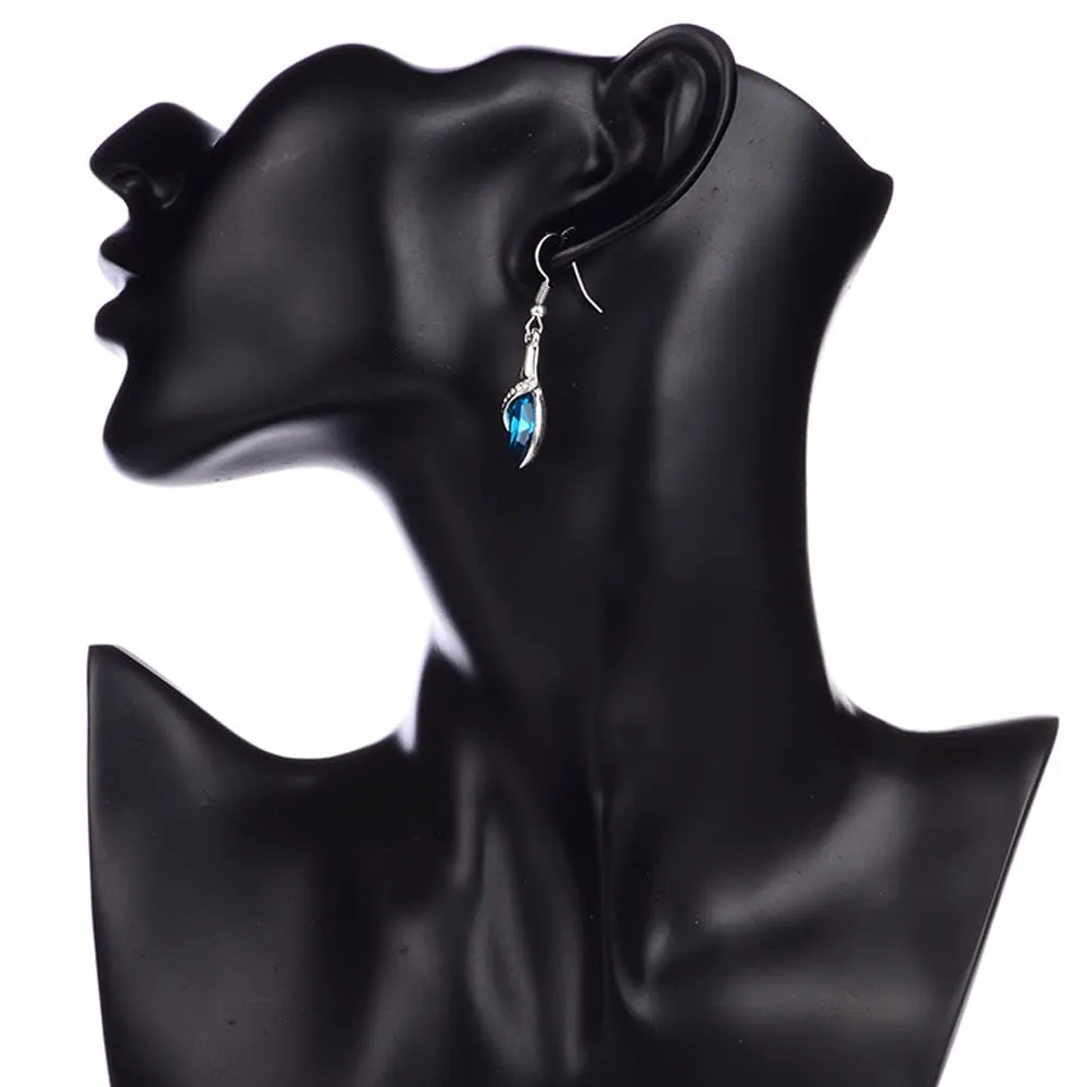 FDEETY Parure di Gioielli da Donna con Collana, Braccialetto e Orecchini a Goccia, Blu - immagine 6