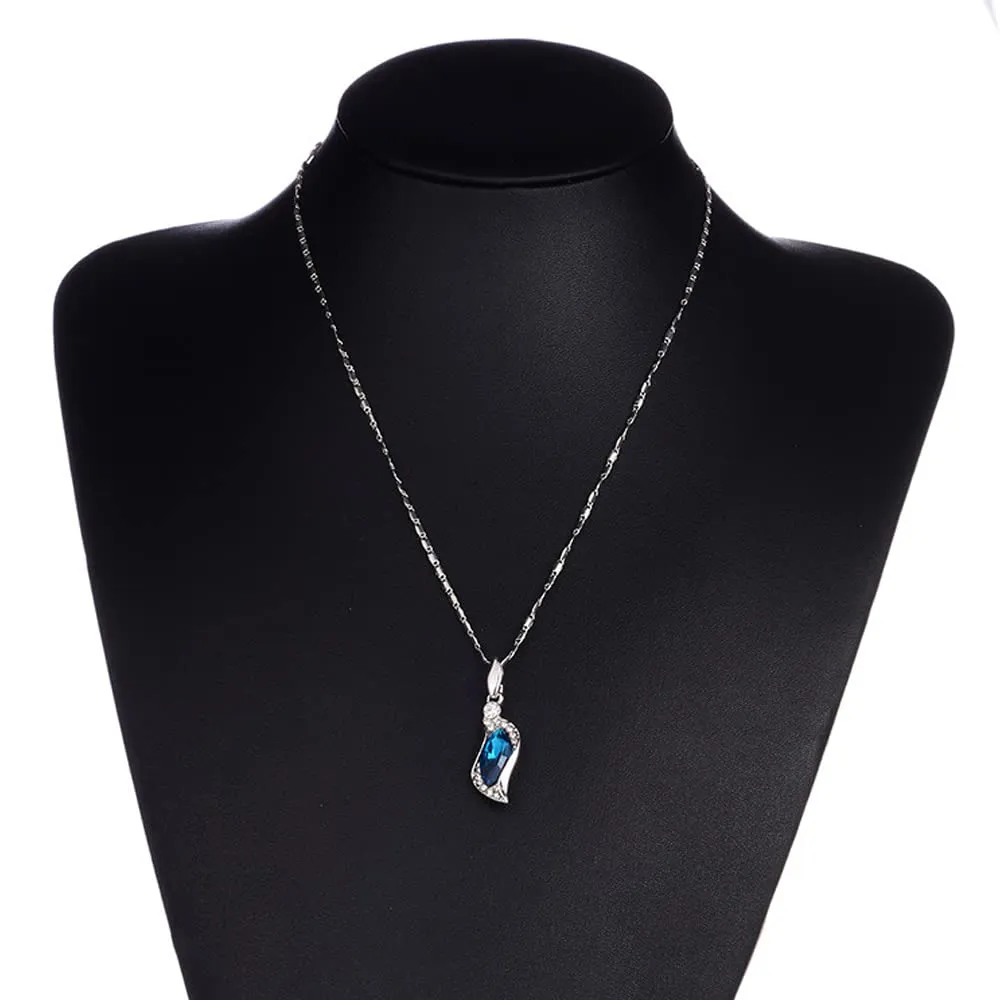 FDEETY Parure di Gioielli da Donna con Collana, Braccialetto e Orecchini a Goccia, Blu - immagine 7