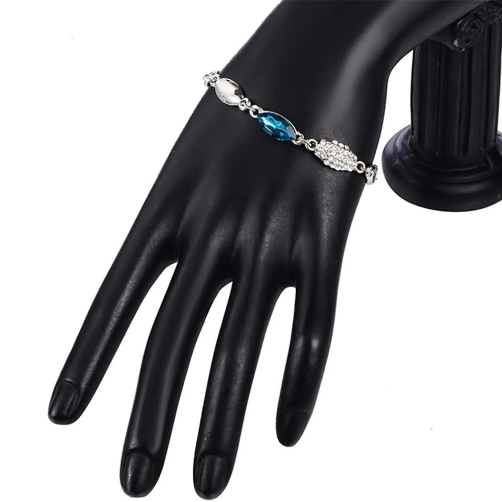 FDEETY Parure di Gioielli da Donna con Collana, Braccialetto e Orecchini a Goccia, Blu - immagine 8