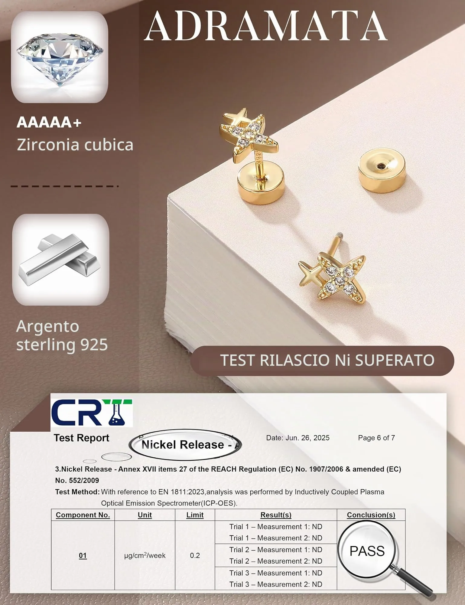 Adramata Orecchini in Argento 925 e Zirconia placcati in Oro Bianco per Donna e Bambina - immagine 2