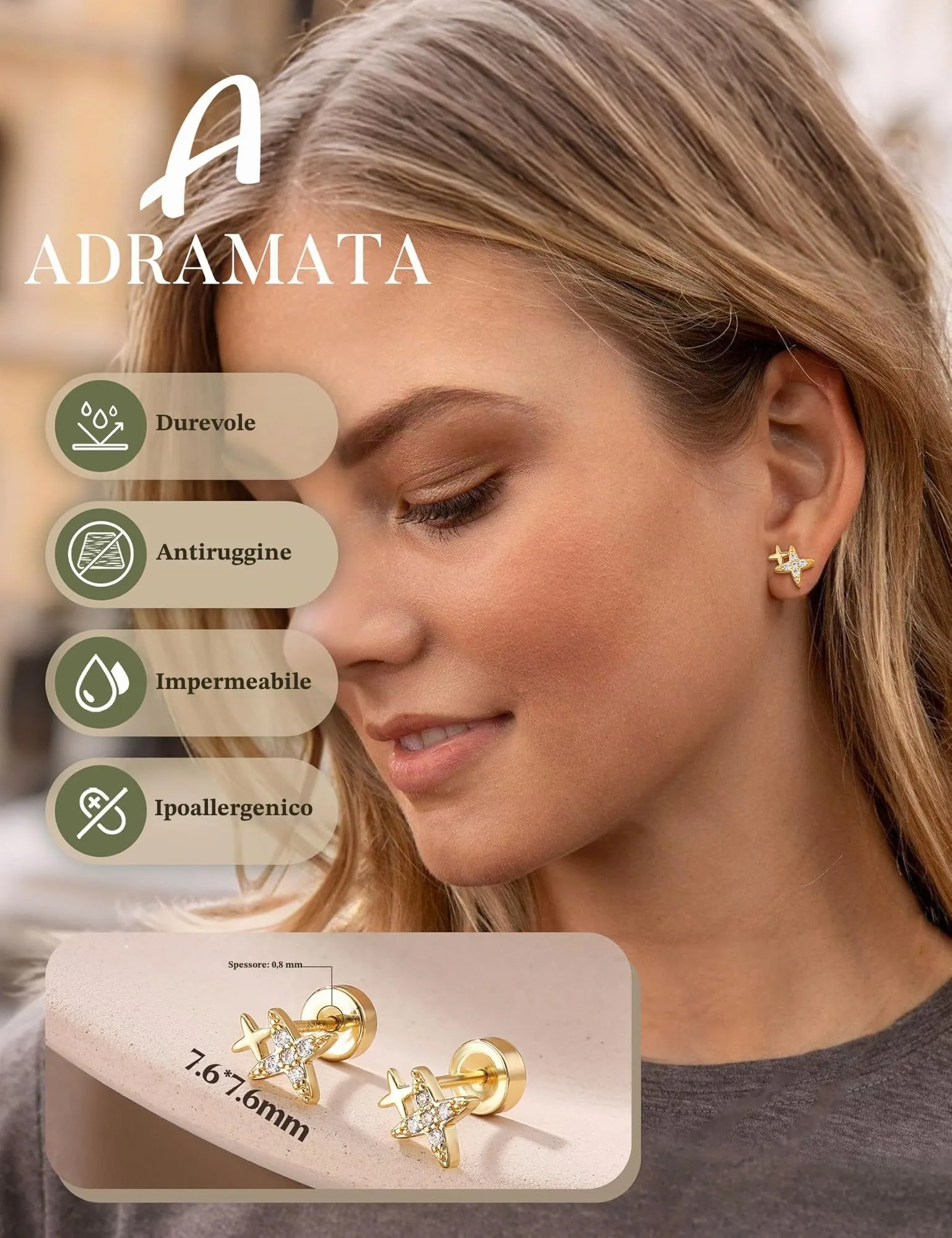 Adramata Orecchini in Argento 925 e Zirconia placcati in Oro Bianco per Donna e Bambina - immagine 4