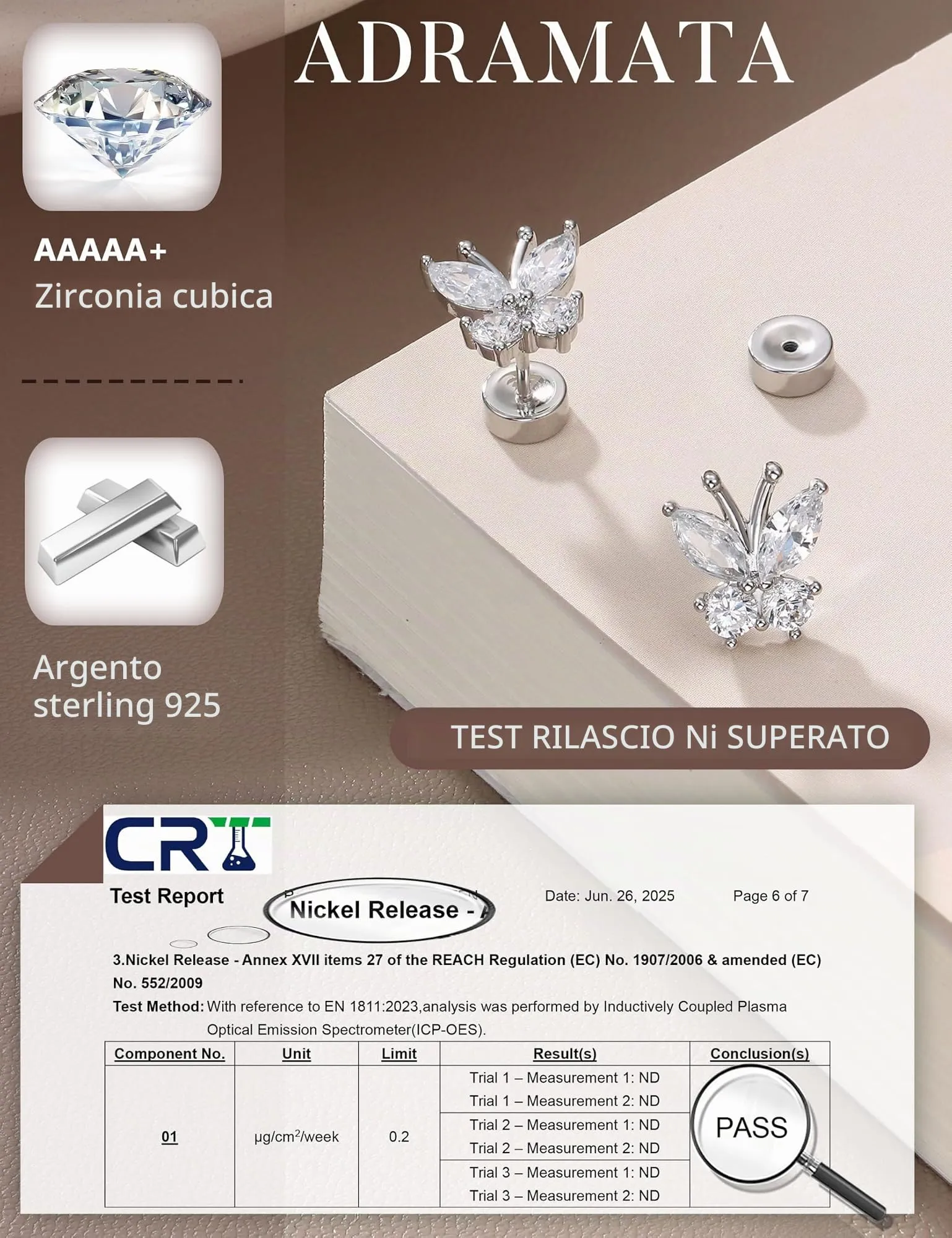 Adramata Orecchini in Argento Sterling 925 e CZ Placcati in Oro Bianco per Donna e Bambina - immagine 2