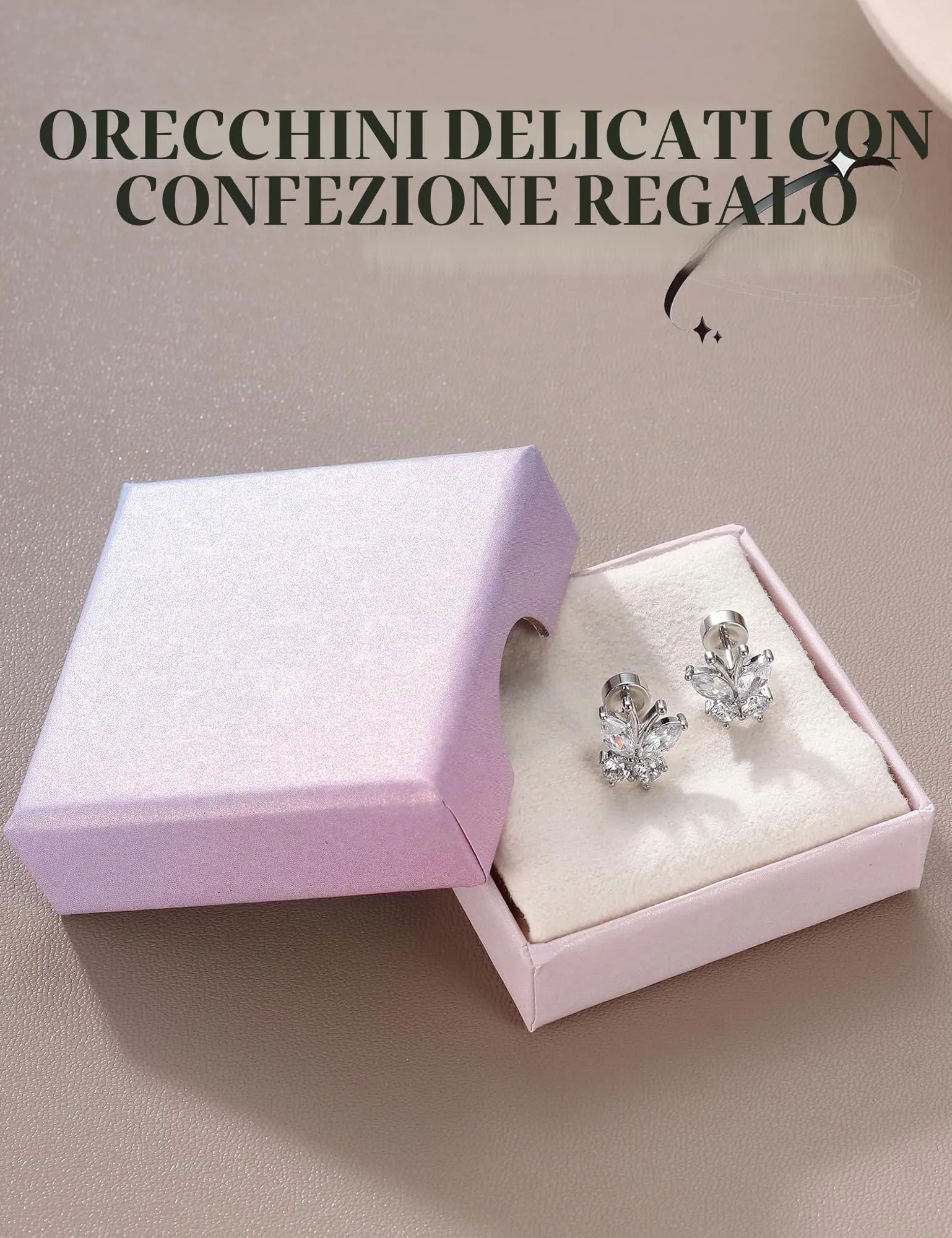 Adramata Orecchini in Argento Sterling 925 e CZ Placcati in Oro Bianco per Donna e Bambina - immagine 5