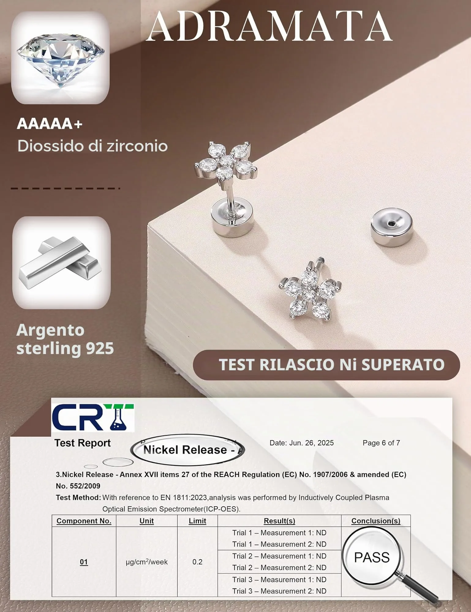 Adramata Orecchini in Argento 925 e Zirconia Placcati in Oro Bianco per Donna e Bambina - immagine 2