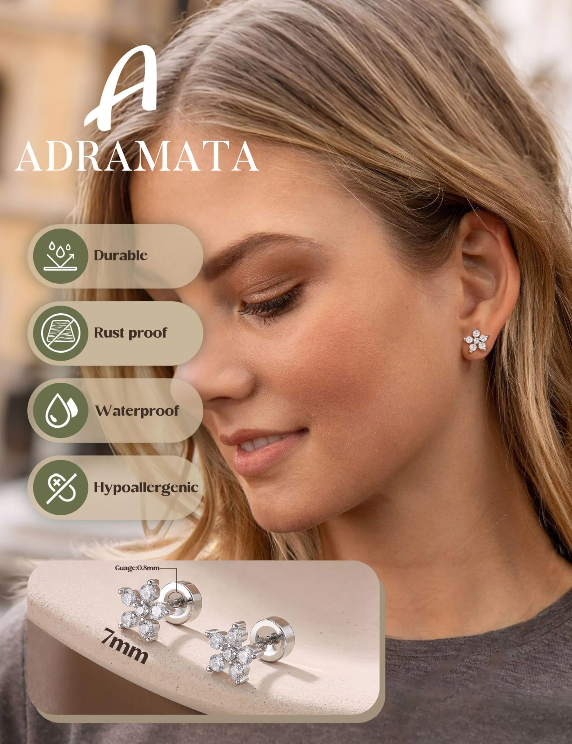 Adramata Orecchini in Argento 925 e Zirconia Placcati in Oro Bianco per Donna e Bambina - immagine 4