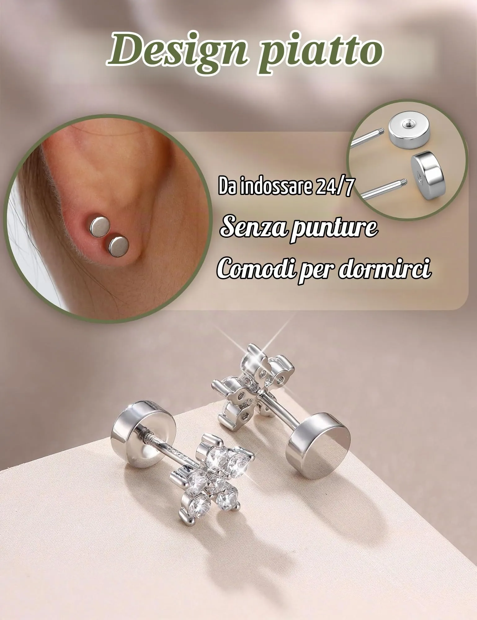 Adramata Orecchini in Argento 925 e Zirconia Placcati in Oro Bianco per Donna e Bambina - immagine 6