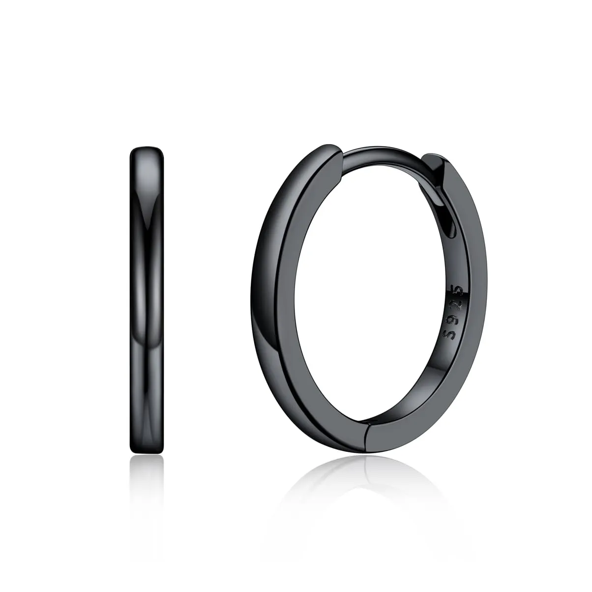 Silvora Orecchini a Cerchio in Argento 925, 14mm, Nero - immagine 1