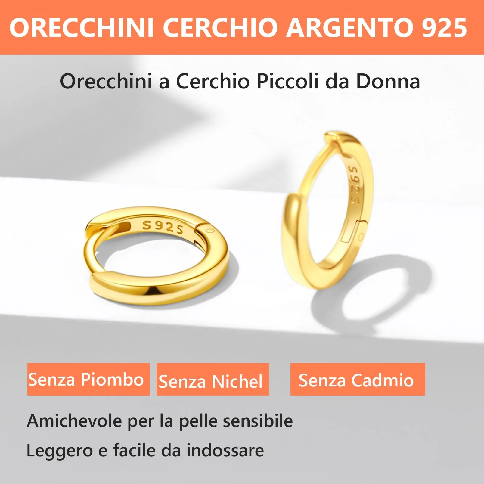 Silvora Orecchini a Cerchio in Argento 925 Dorati, 8mm - immagine 6