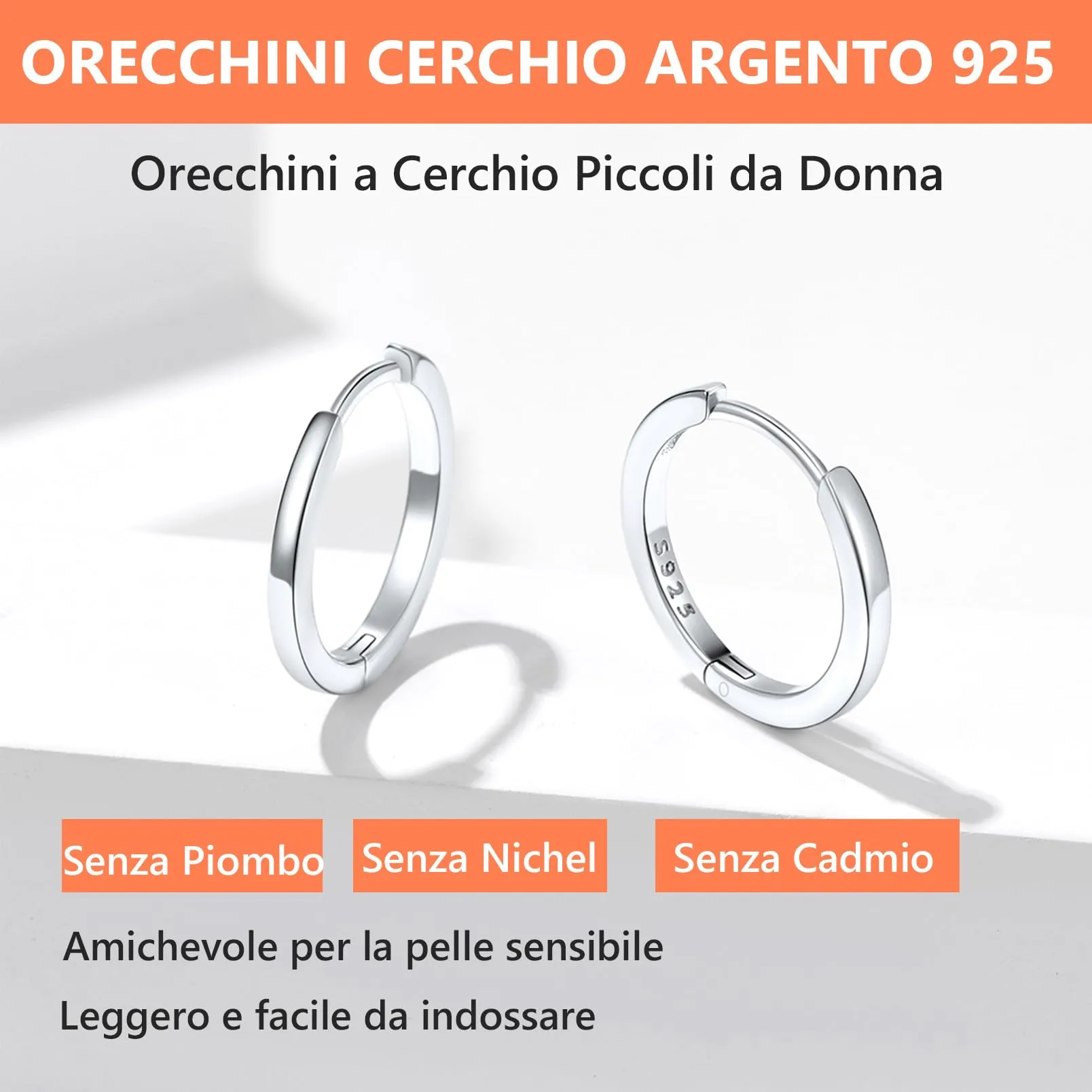 Silvora Orecchini a Cerchio in Argento 925, 12mm, Unisex - immagine 6