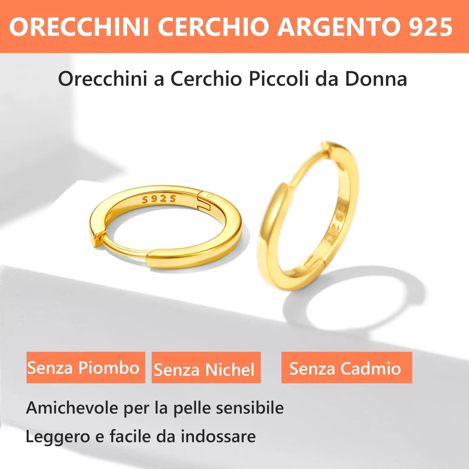 Silvora Orecchini a Cerchio in Argento 925 Dorati, 12mm - immagine 6