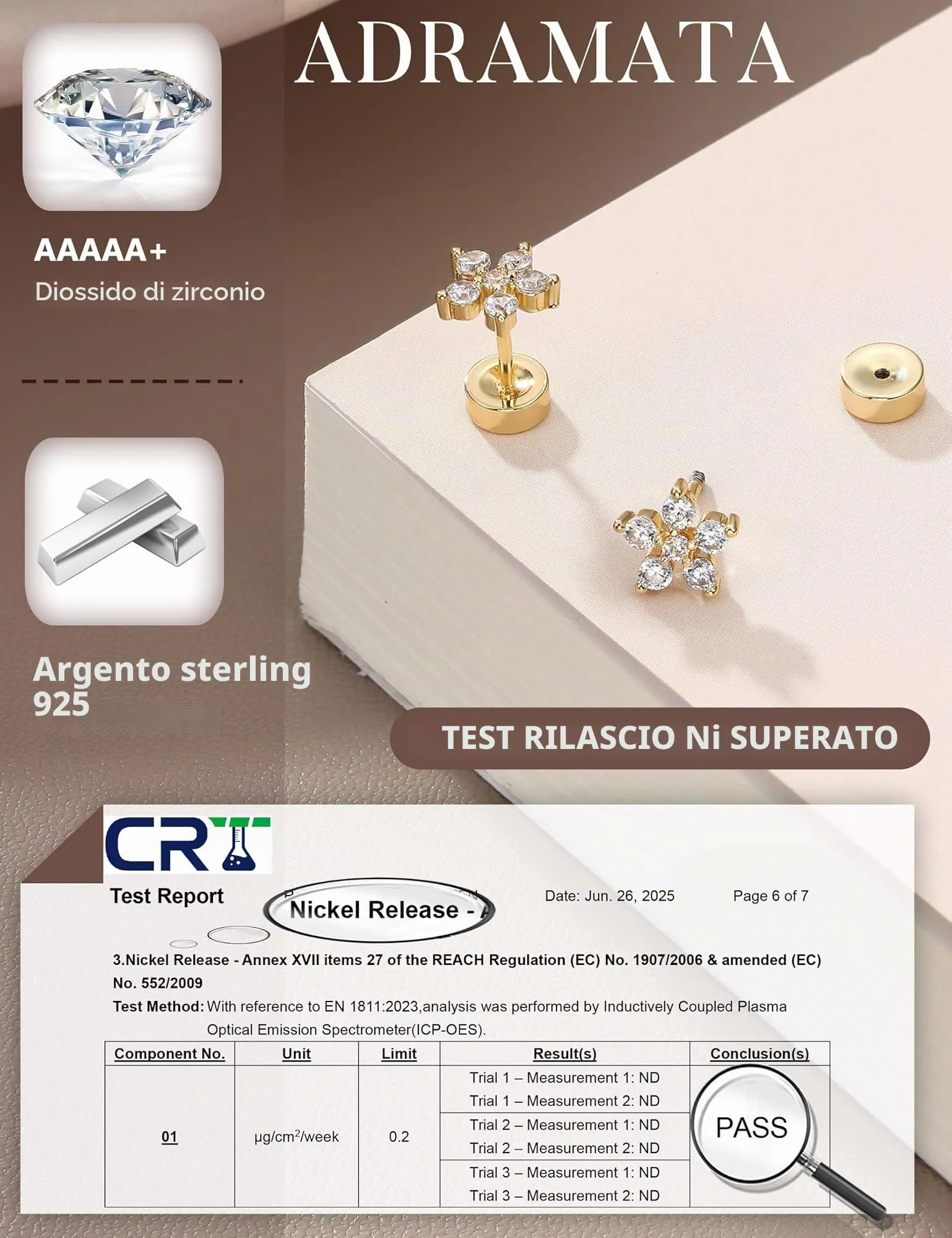 Adramata Orecchini in Argento 925 e Zirconia placcati in Oro Bianco per Donna e Bambina - immagine 2