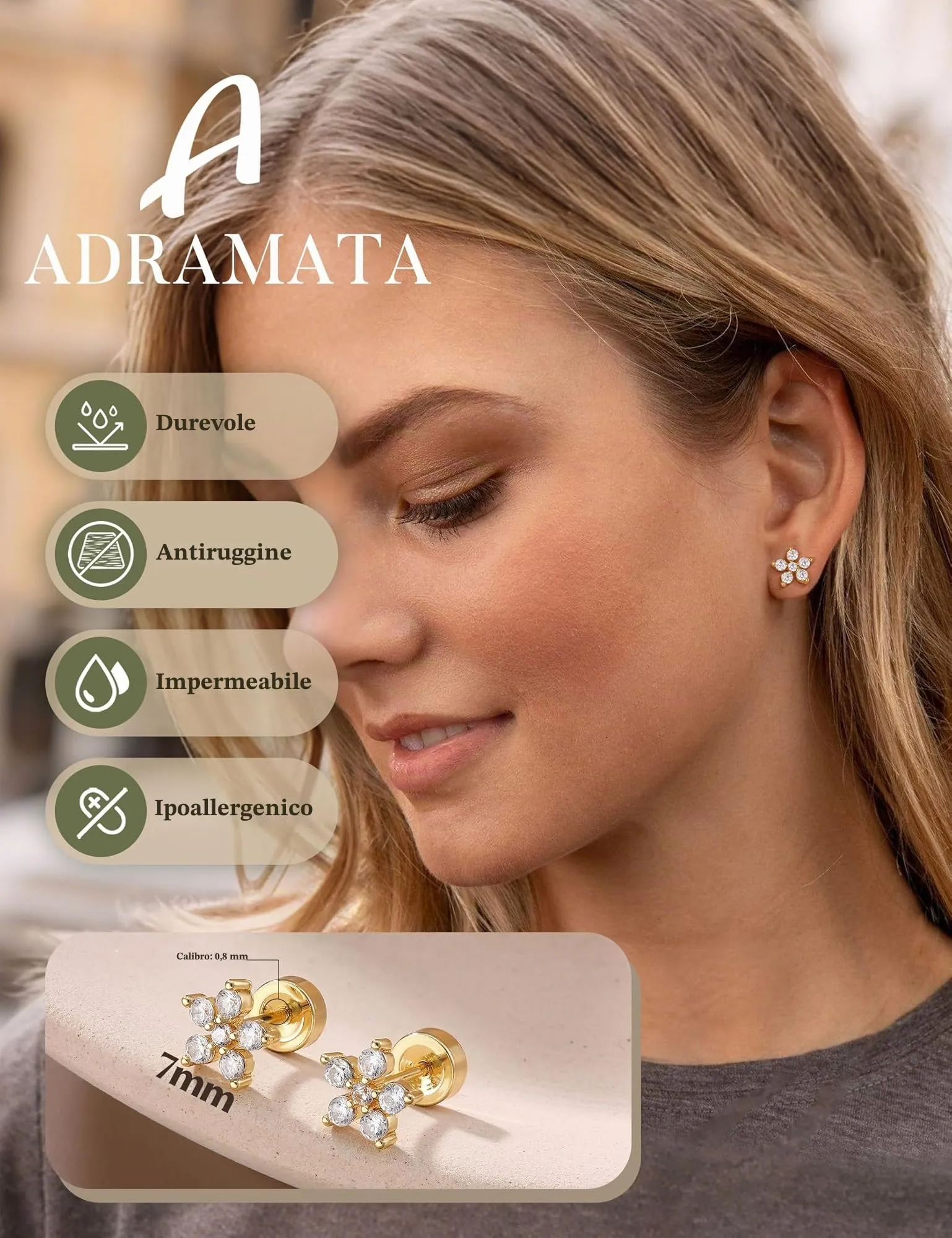 Adramata Orecchini in Argento 925 e Zirconia placcati in Oro Bianco per Donna e Bambina - immagine 4