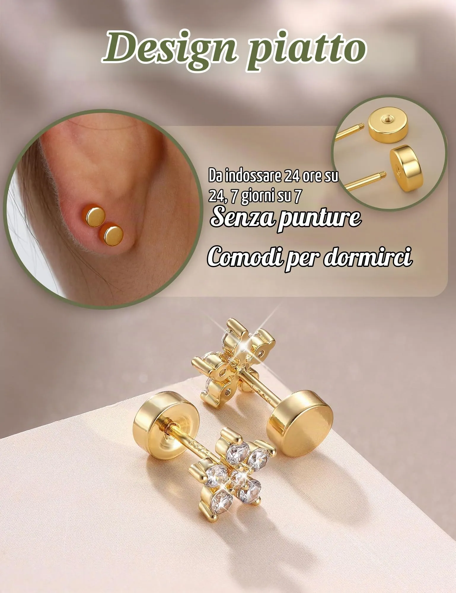 Adramata Orecchini in Argento 925 e Zirconia placcati in Oro Bianco per Donna e Bambina - immagine 6