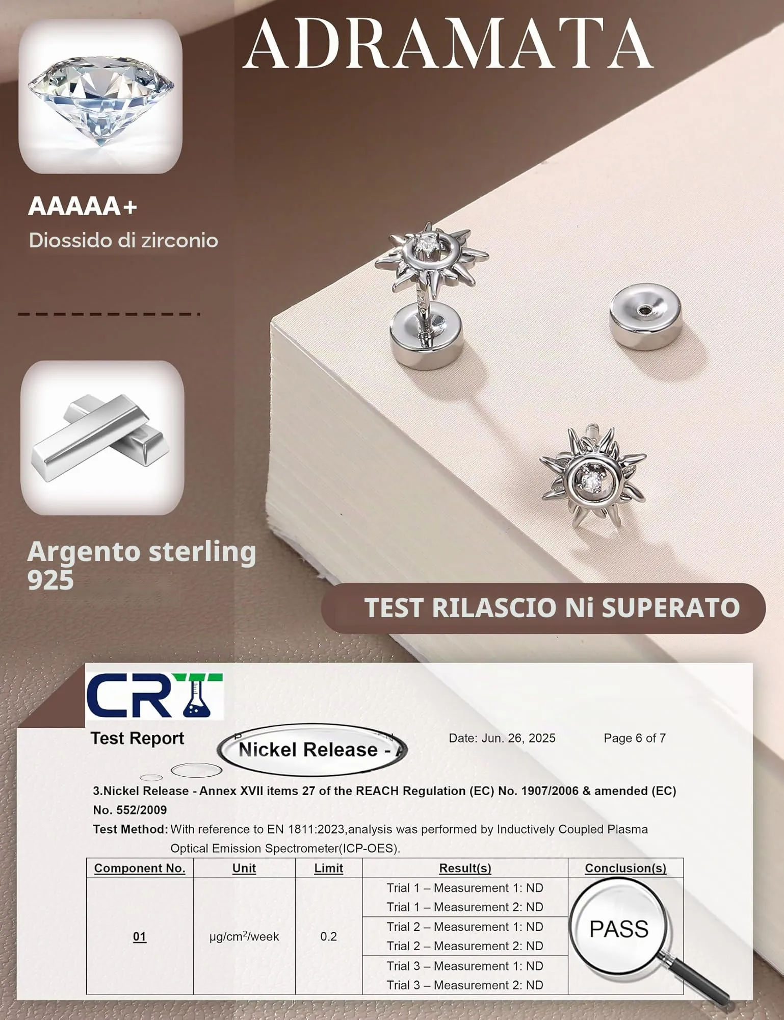 Adramata Orecchini in Argento Sterling 925 e Zirconia CZ, Placcati in Oro Bianco per Donna e Bambina - immagine 2