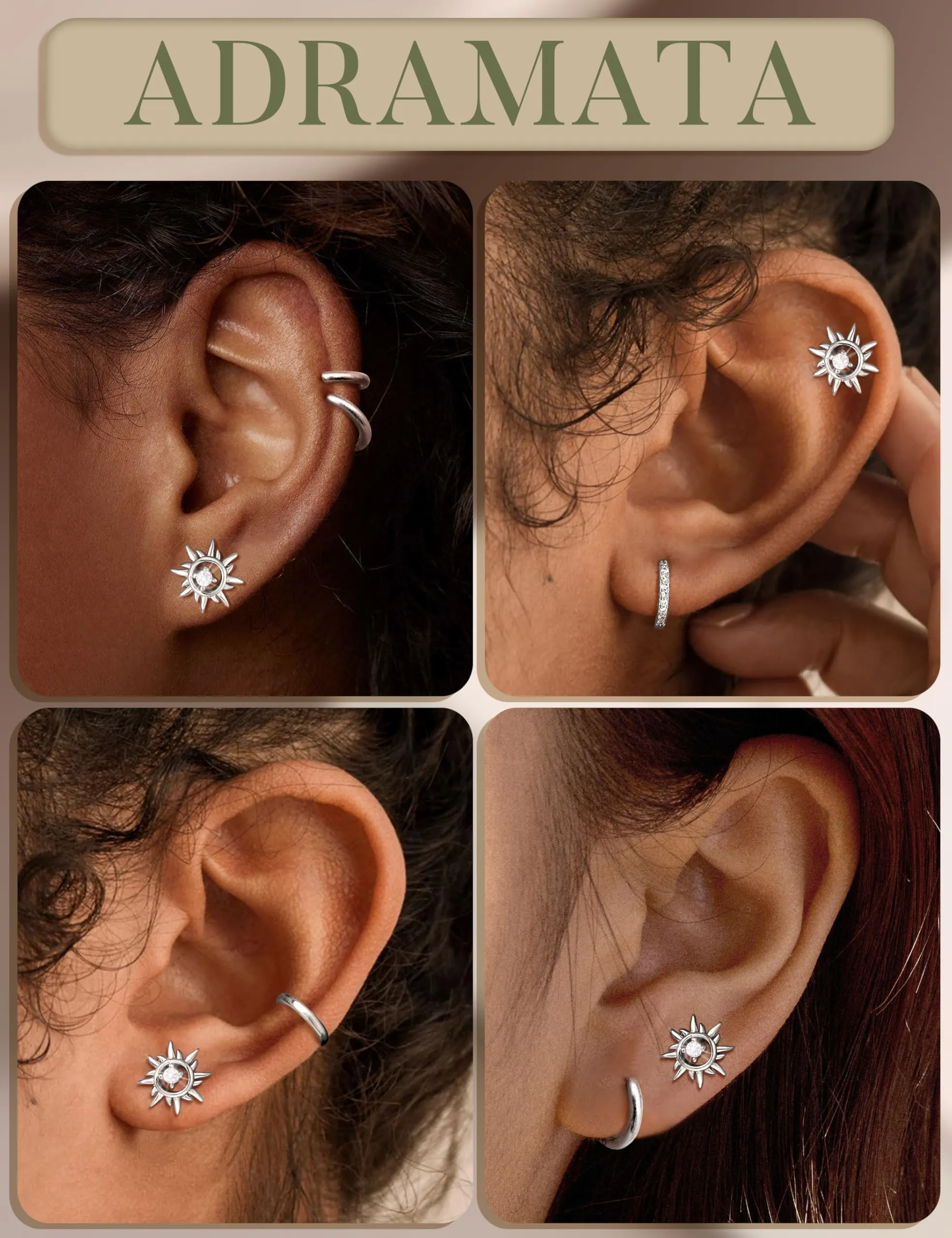 Adramata Orecchini in Argento Sterling 925 e Zirconia CZ, Placcati in Oro Bianco per Donna e Bambina - immagine 3