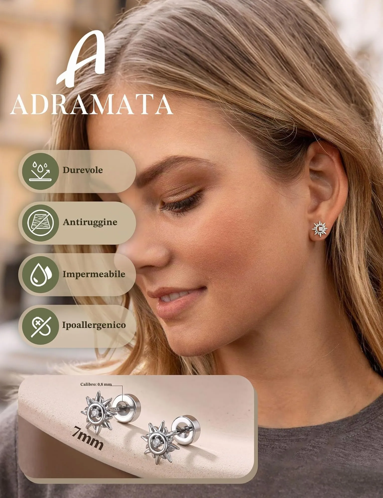 Adramata Orecchini in Argento Sterling 925 e Zirconia CZ, Placcati in Oro Bianco per Donna e Bambina - immagine 4