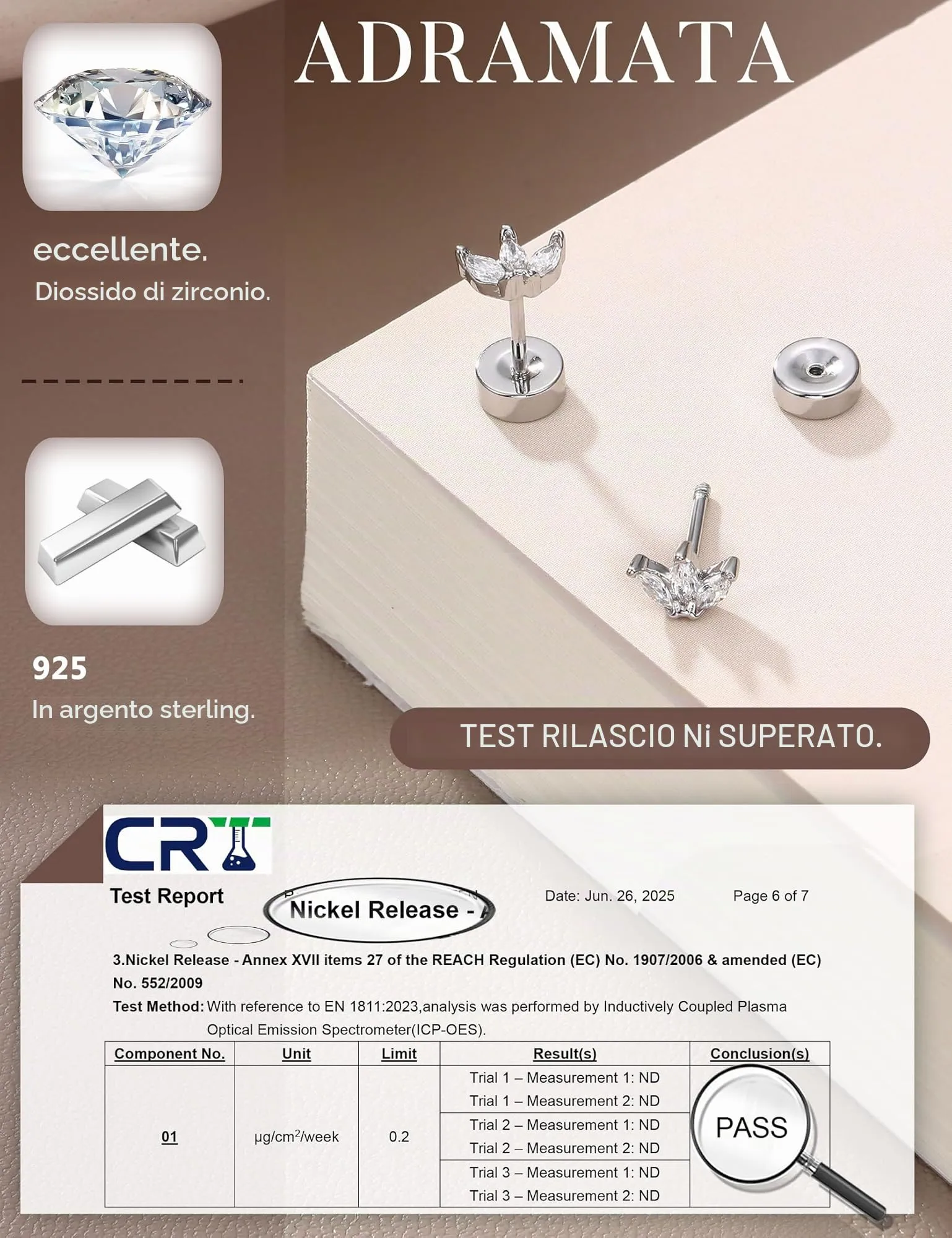 Adramata Orecchini in Argento Sterling 925 e Zirconia Placcati in Oro Bianco per Donna e Bambina - immagine 2