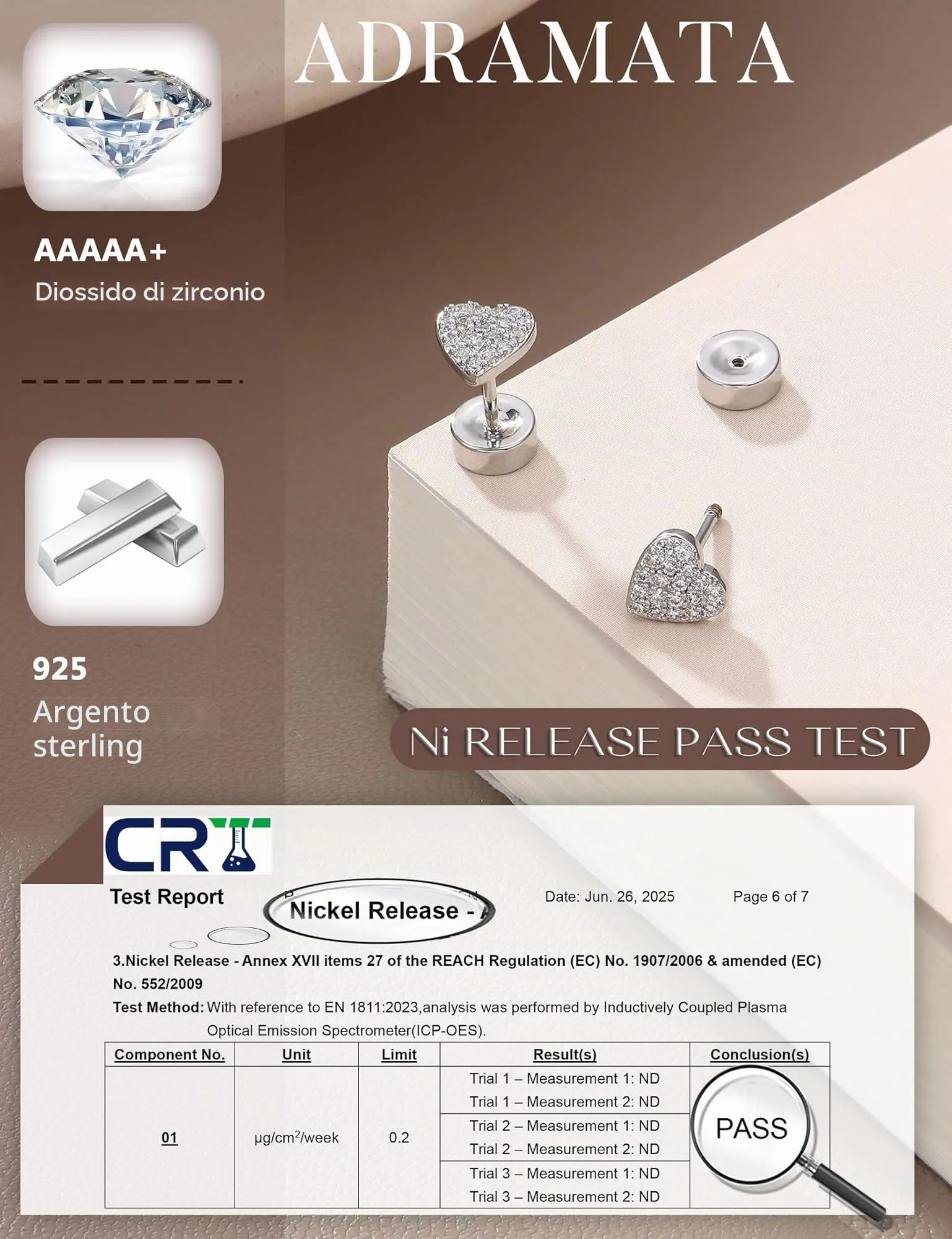 Adramata Orecchini in Argento Sterling 925 e CZ placcati in Oro Bianco per Donna e Bambina - immagine 2