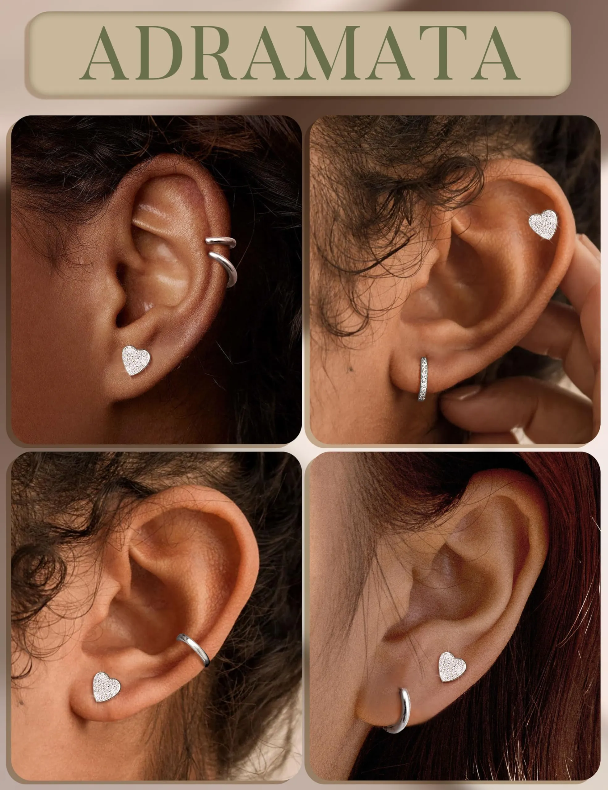 Adramata Orecchini in Argento Sterling 925 e CZ placcati in Oro Bianco per Donna e Bambina - immagine 3