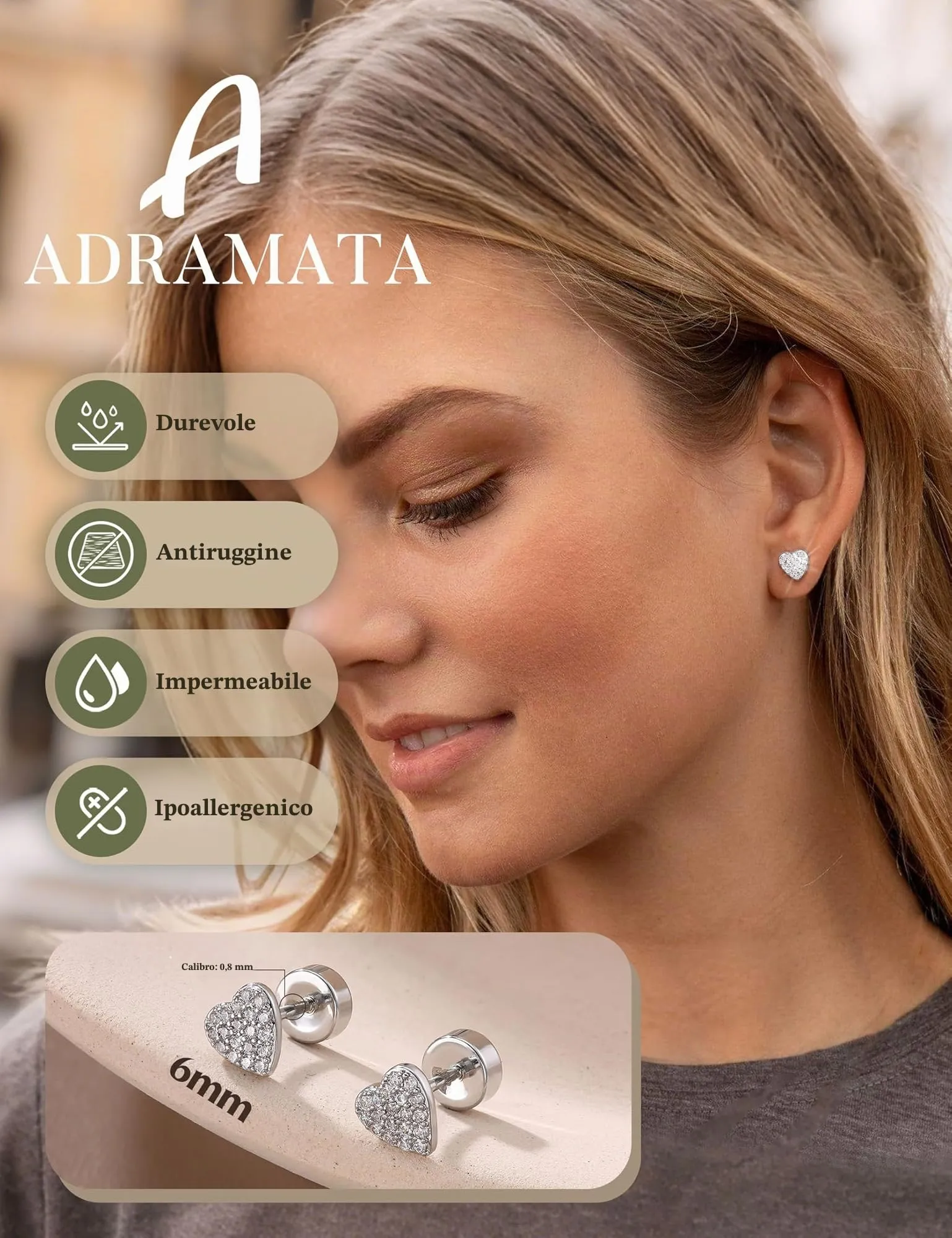 Adramata Orecchini in Argento Sterling 925 e CZ placcati in Oro Bianco per Donna e Bambina - immagine 4