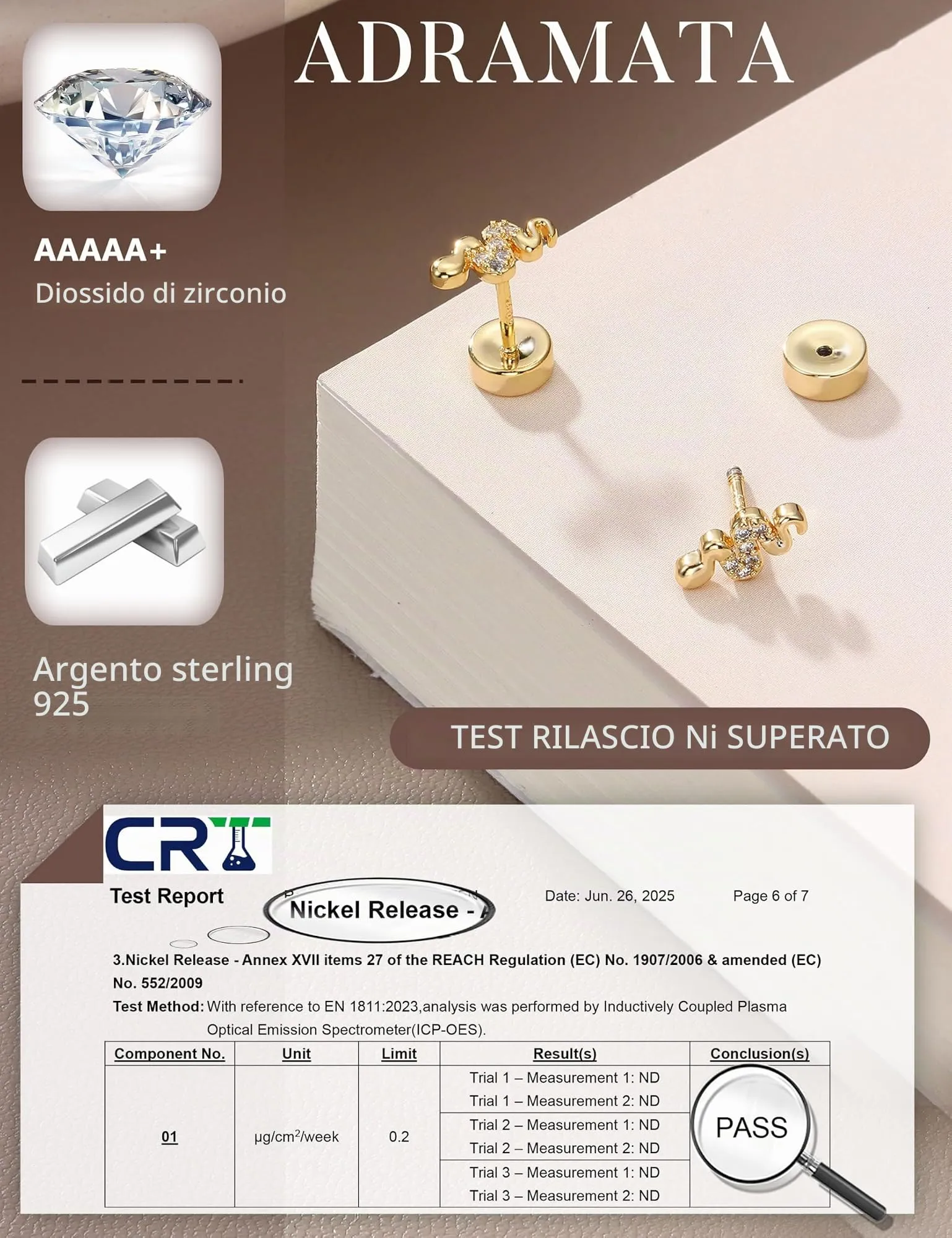 Adramata Orecchini in Argento 925 e Zirconi, Placcati in Oro Bianco, per Donna e Bambina - immagine 2