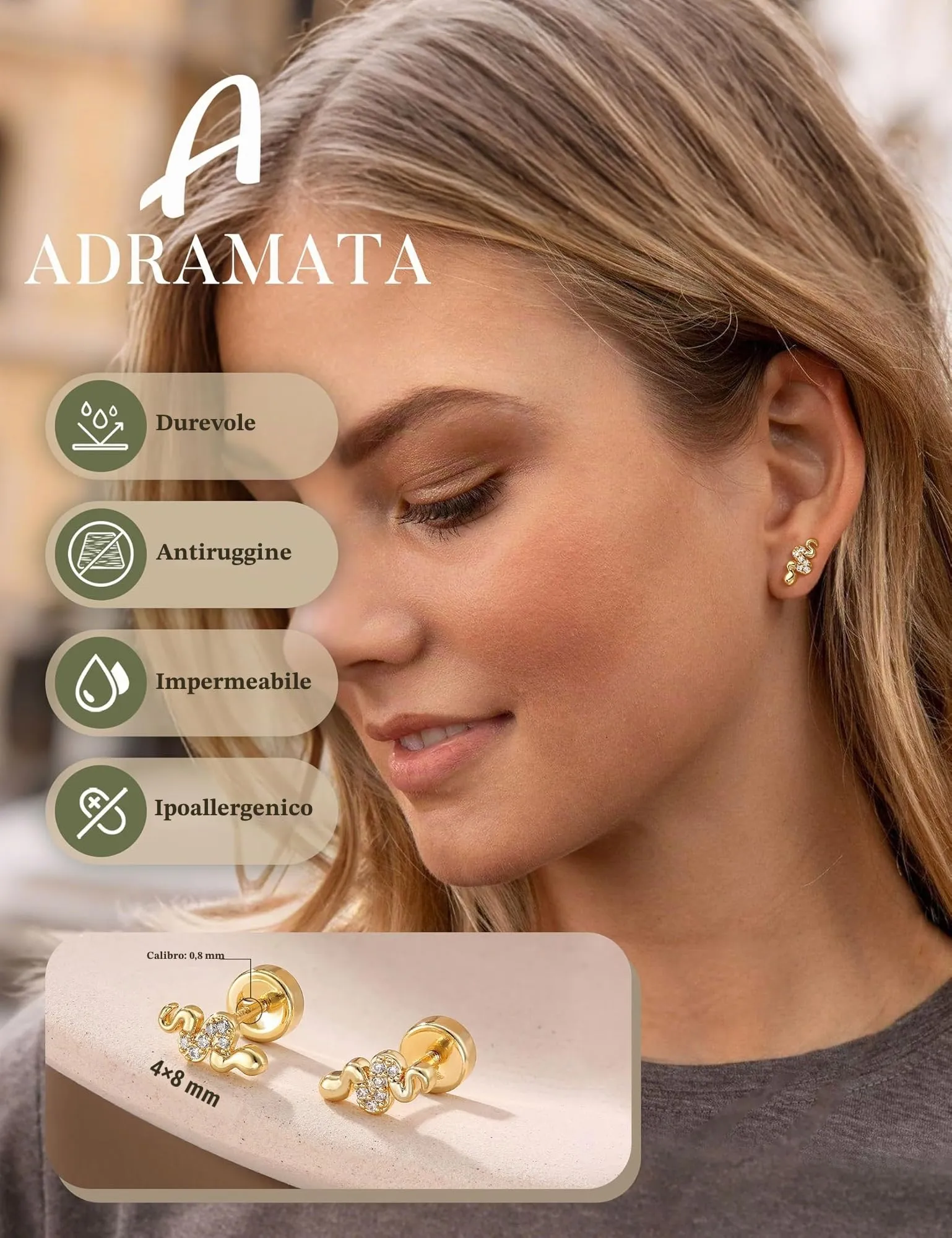 Adramata Orecchini in Argento 925 e Zirconi, Placcati in Oro Bianco, per Donna e Bambina - immagine 4