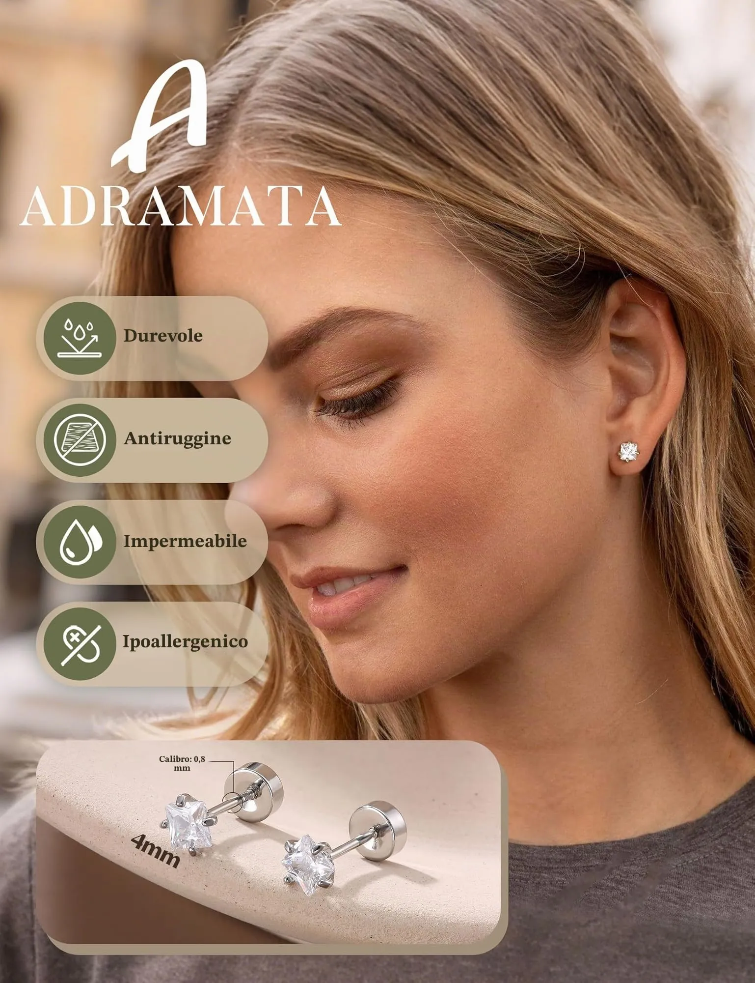Adramata Orecchini in Argento 925 e CZ Placcati in Oro Bianco per Donna e Bambina - immagine 4