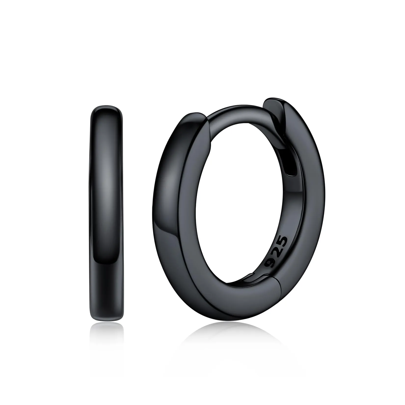 Silvora Orecchini a Cerchio in Argento 925, 8mm, Nero - immagine 1