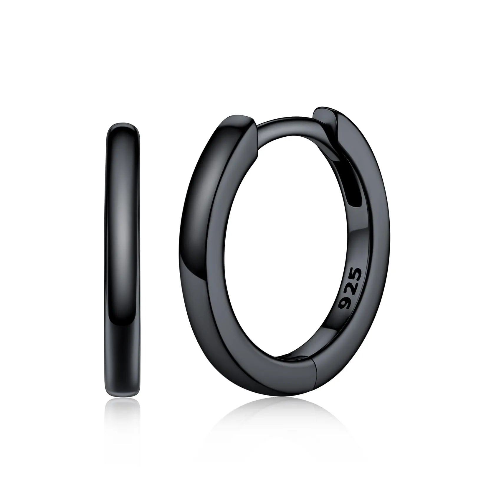 Silvora Orecchini a Cerchio in Argento 925, 10mm, Nero - immagine 1