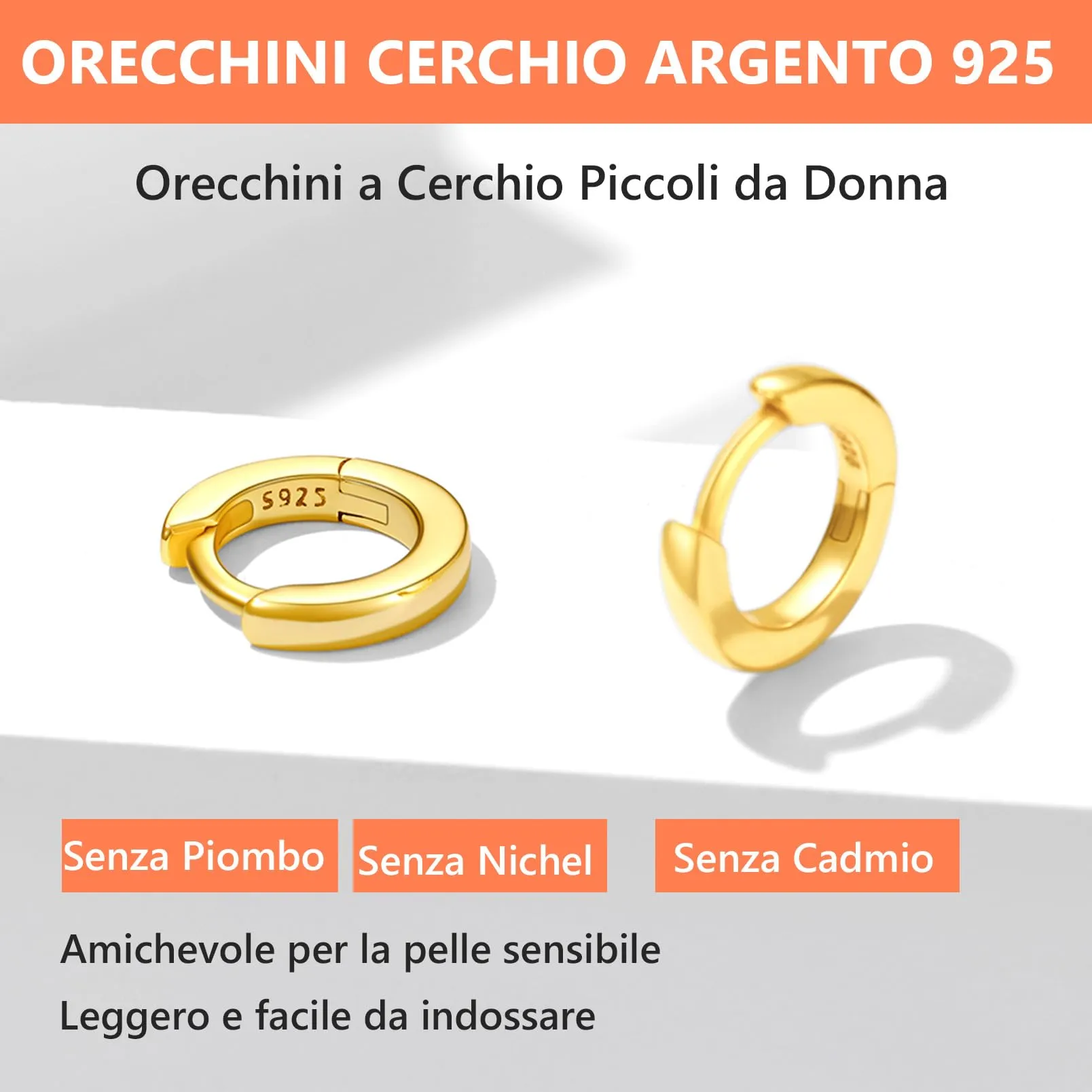Silvora Orecchini a Cerchio in Argento 925 placcati Oro, 6mm - immagine 6